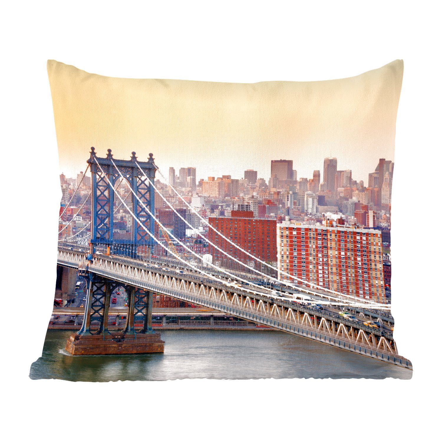 MuchoWow Dekokissen Manhattan-Brücke in New York, Zierkissen mit Füllung für Wohzimmer, Schlafzimmer, Deko, Sofakissen