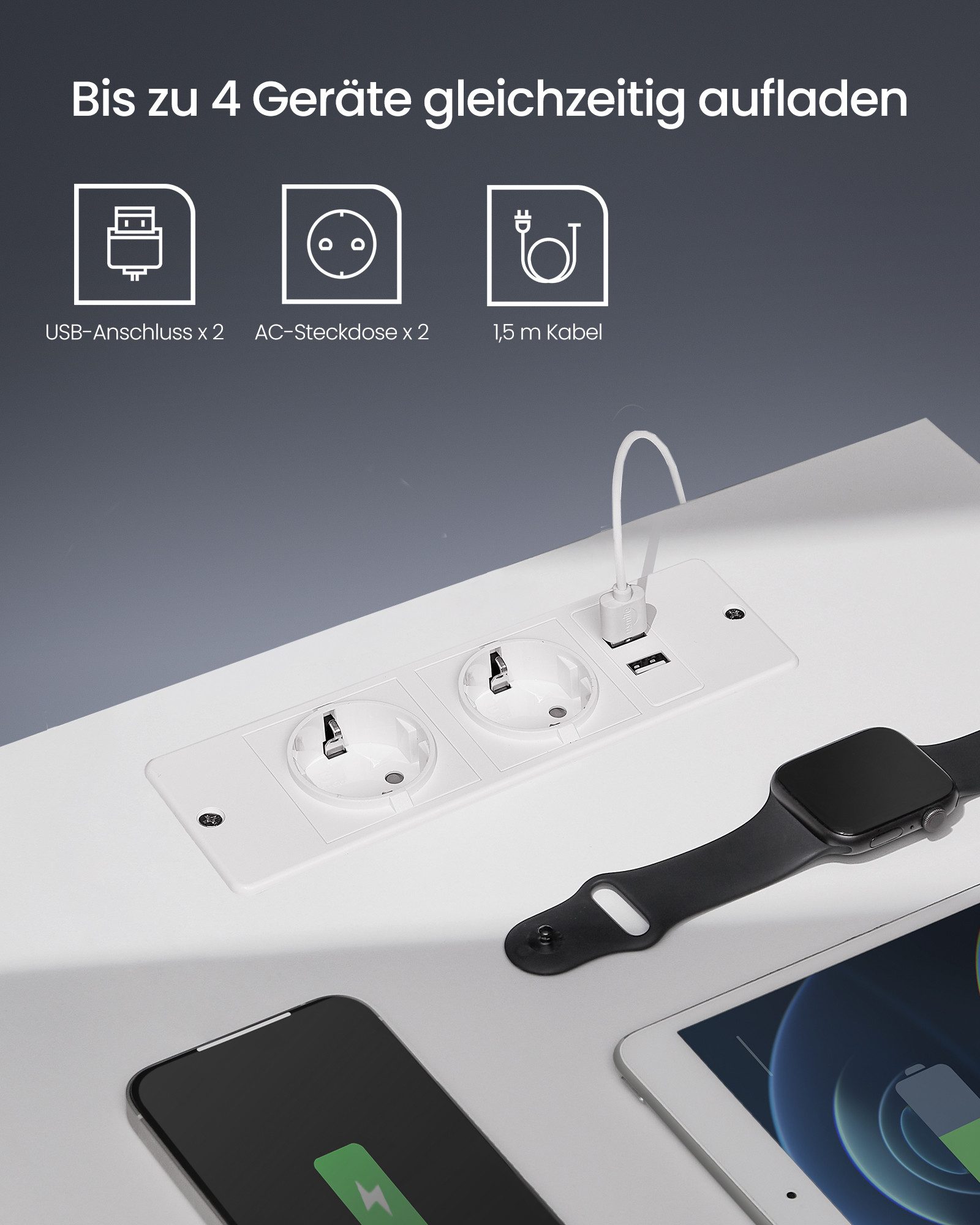 VASAGLE Nachttisch (1-St), mit einstellbarer LED-Beleuchtung, Beistelltisch mit Steckdosen