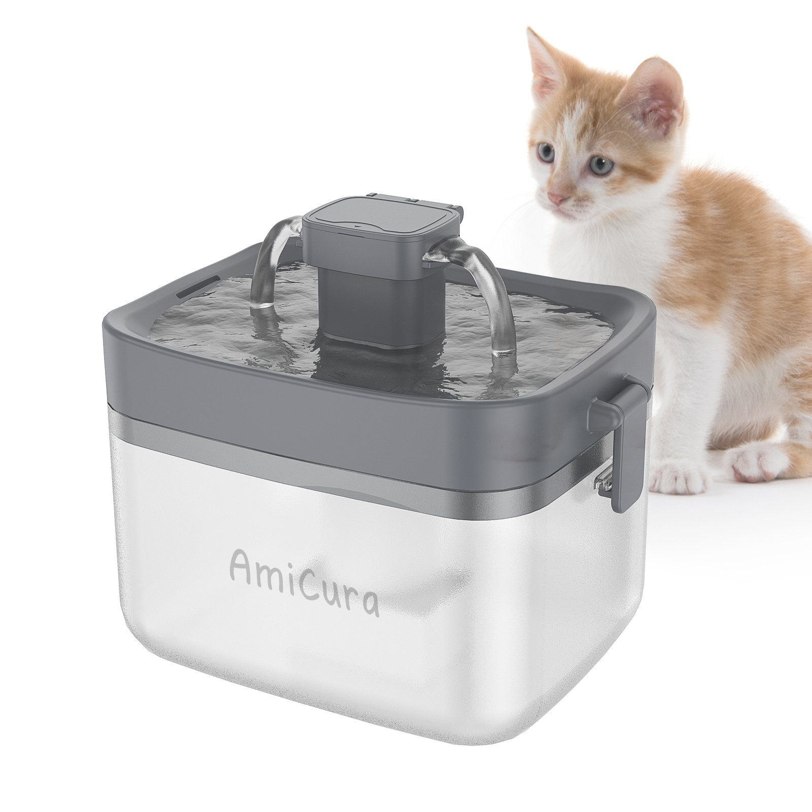 AmiCura Trinkbrunnen Wasserbrunnen für Katzen, Automatische Katzenbrunnen, USB Aschluss & 20dB Ultra-Leise Katzen Trinkbrunnen