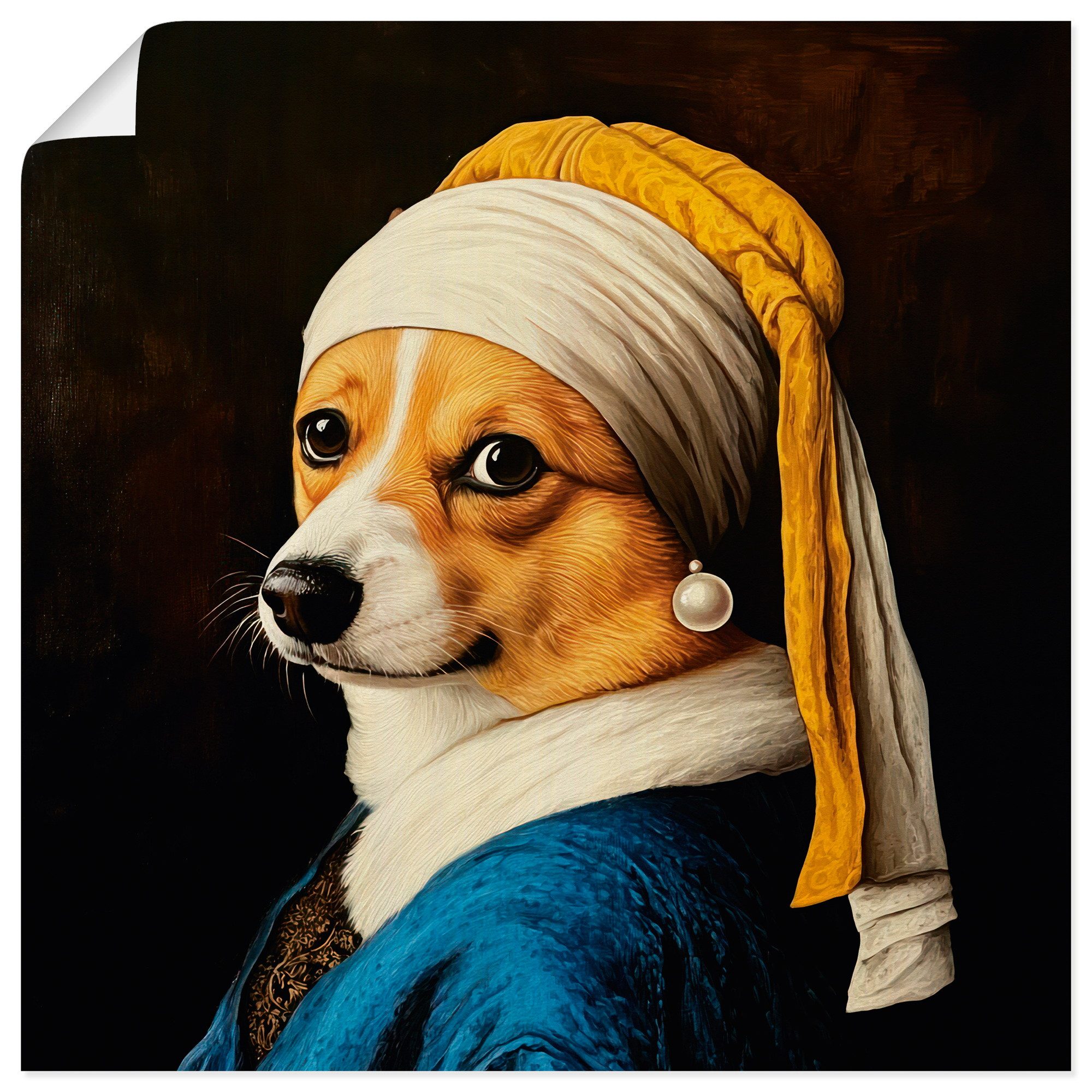 Artland Wandbild Der Corgi mit dem Perlenohrring, Animal Fantasy (1 St), als Alubild, Leinwandbild, Poster, Wandaufkleber in verschied. Größen