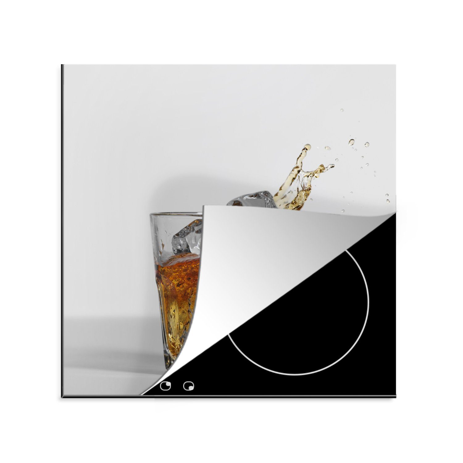 MuchoWow Herdblende-/Abdeckplatte Das Glas Whisky spritzt in alle Richtungen, Vinyl, (1 tlg), 78x78 cm, Ceranfeldabdeckung, Arbeitsplatte für küche