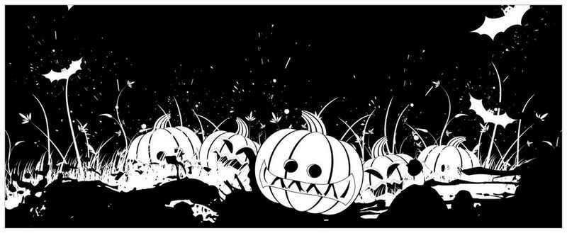Wallario Poster, Halloween - Kürbisse und Fledermäuse in schwarz-weiß, Comic Stil, in verschiedenen Ausführungen