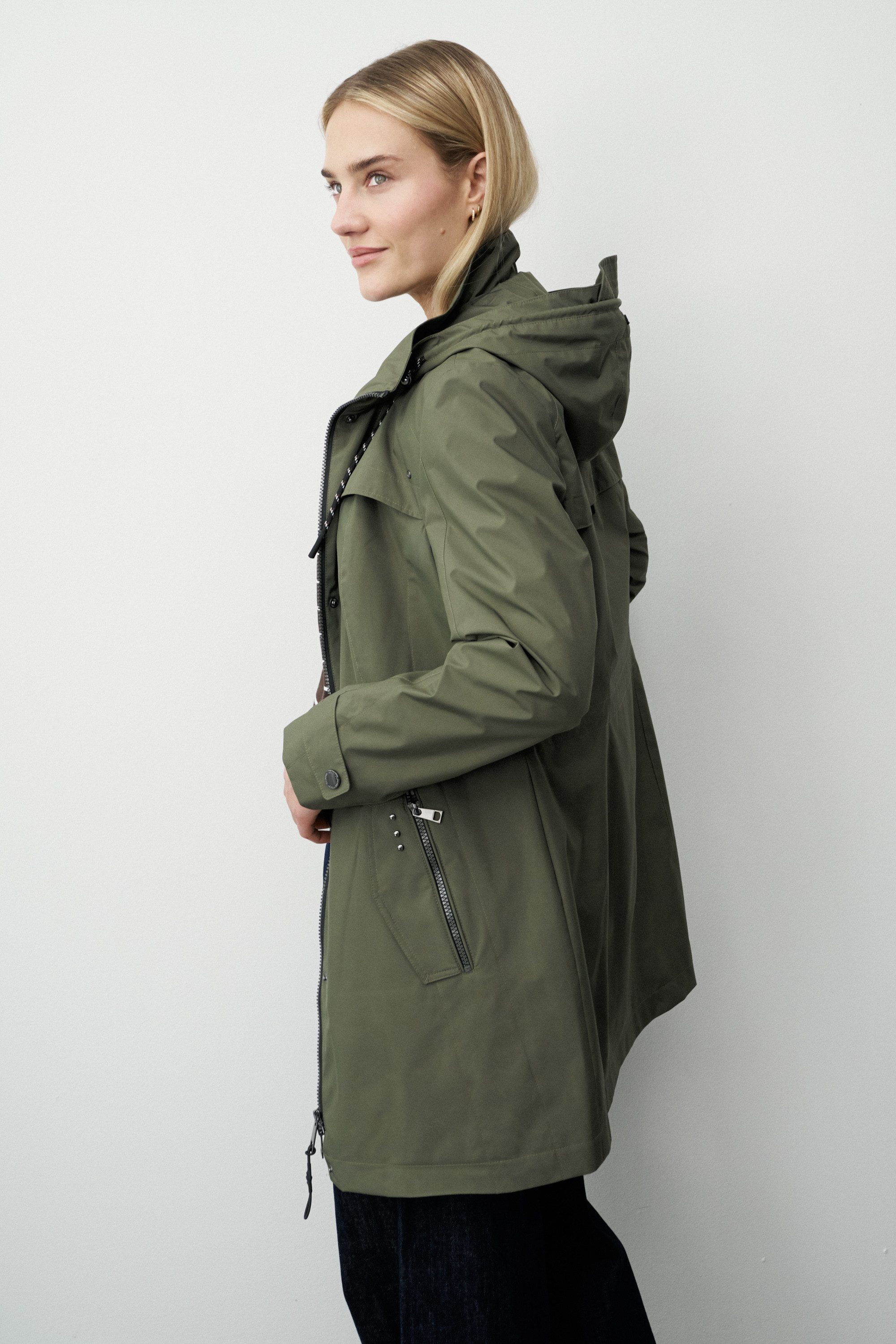 Barbara Lebek Parka lange Übergangsjacke oder Funktionsjacke mit abnehmbarer Kapuze