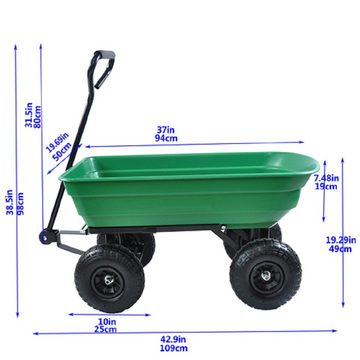 OKWISH Rollwagen Gartenwagen, Faltbares Auto Poly Garden Kipplaster mit Stahlrahmen, (10 Zoll, 300 Pfund Kapazität, 75 Liter Ladekörper)
