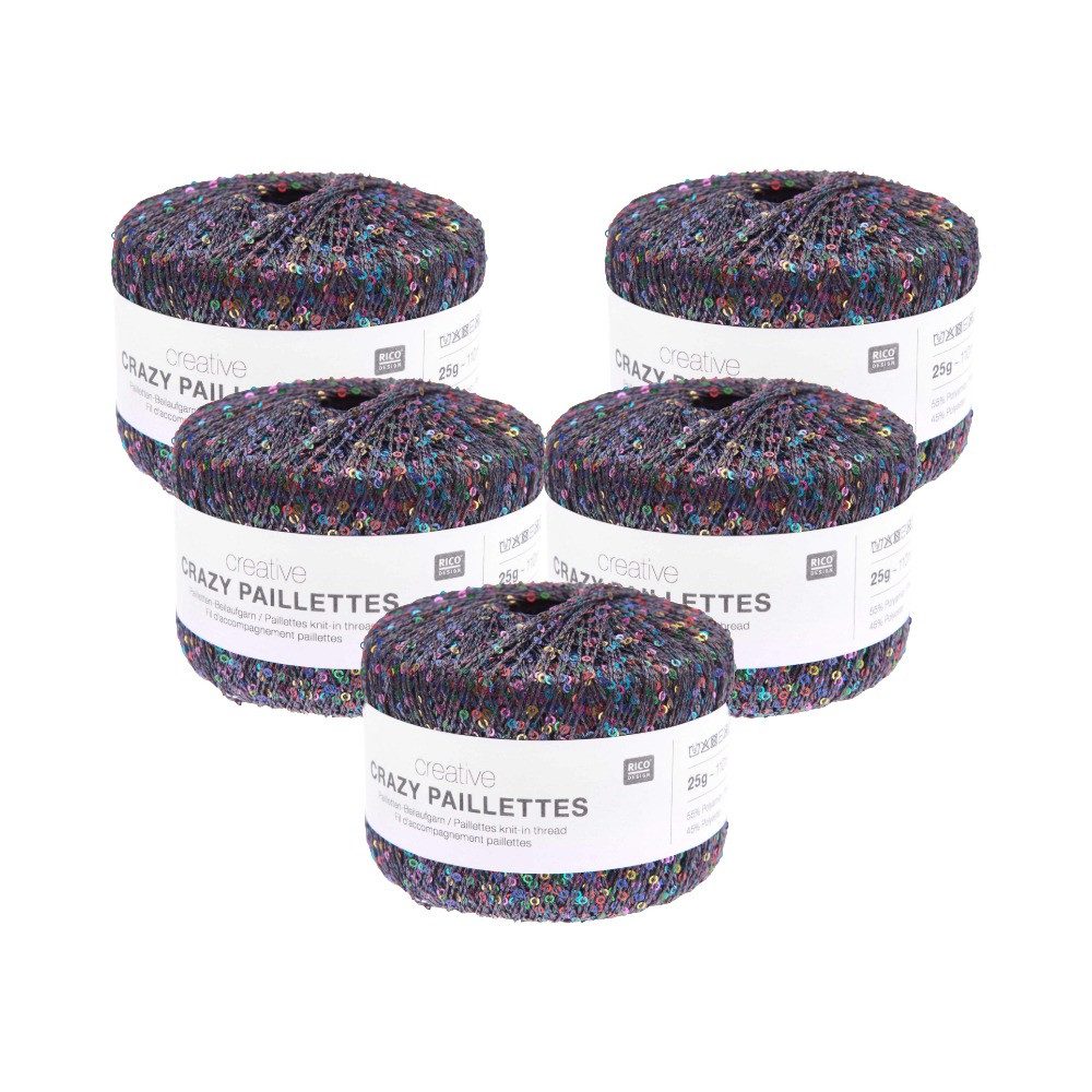 Rico Design 5 x RICO CREATIVE CRAZY PAILLETTES Häkelwolle, 440 m
