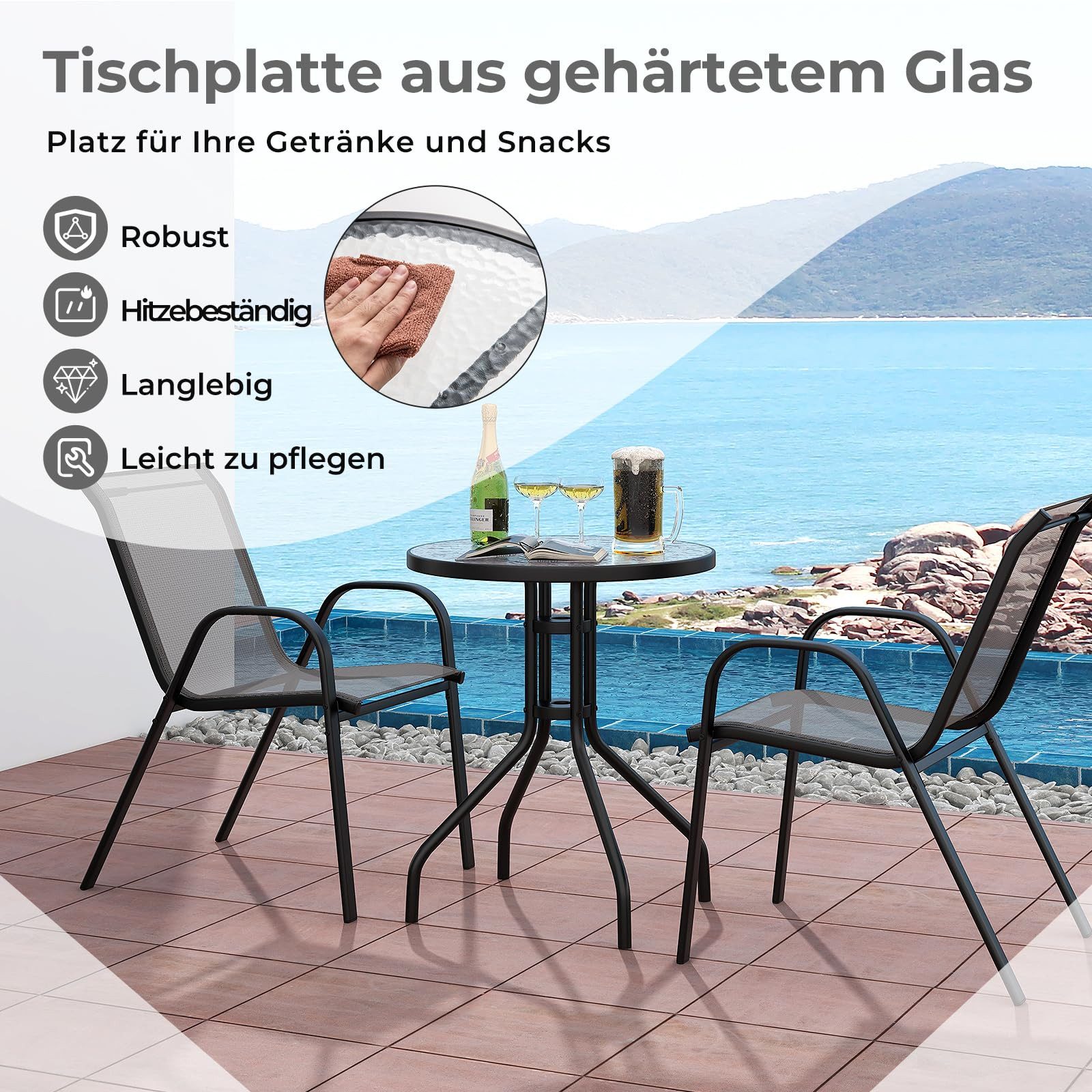 COSTWAY Balkonset 3 TLG. Sitzgruppe, mit 2 Stühle & 1 Tisch