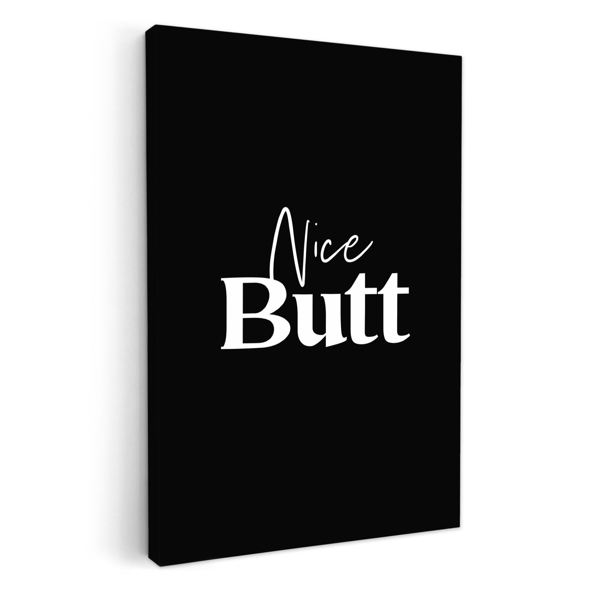 OneMillionCanvasses® Leinwandbild Zitat - Nice butt - Schwarz - Sprüche, Fotodruck (1 St), Badezimmer Deko, Изображения WC, Toilette Wanddeko 20x30 cm