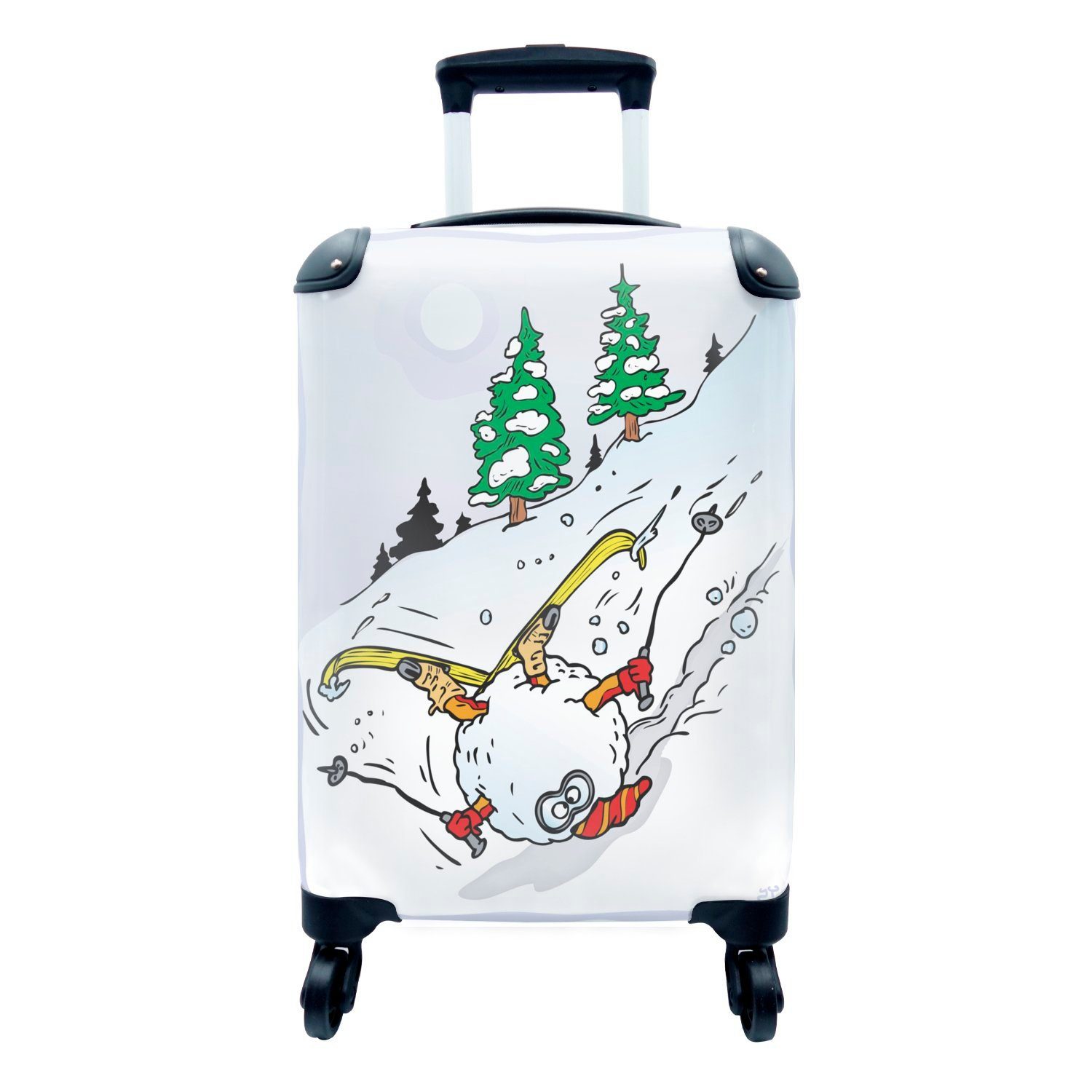 Schneeball, eines für der Reisetasche Trolley, rollen, Reisekoffer Illustration Rollen, 4 Handgepäck Skifahrers, wie Handgepäckkoffer mit Eine Ferien, MuchoWow ein