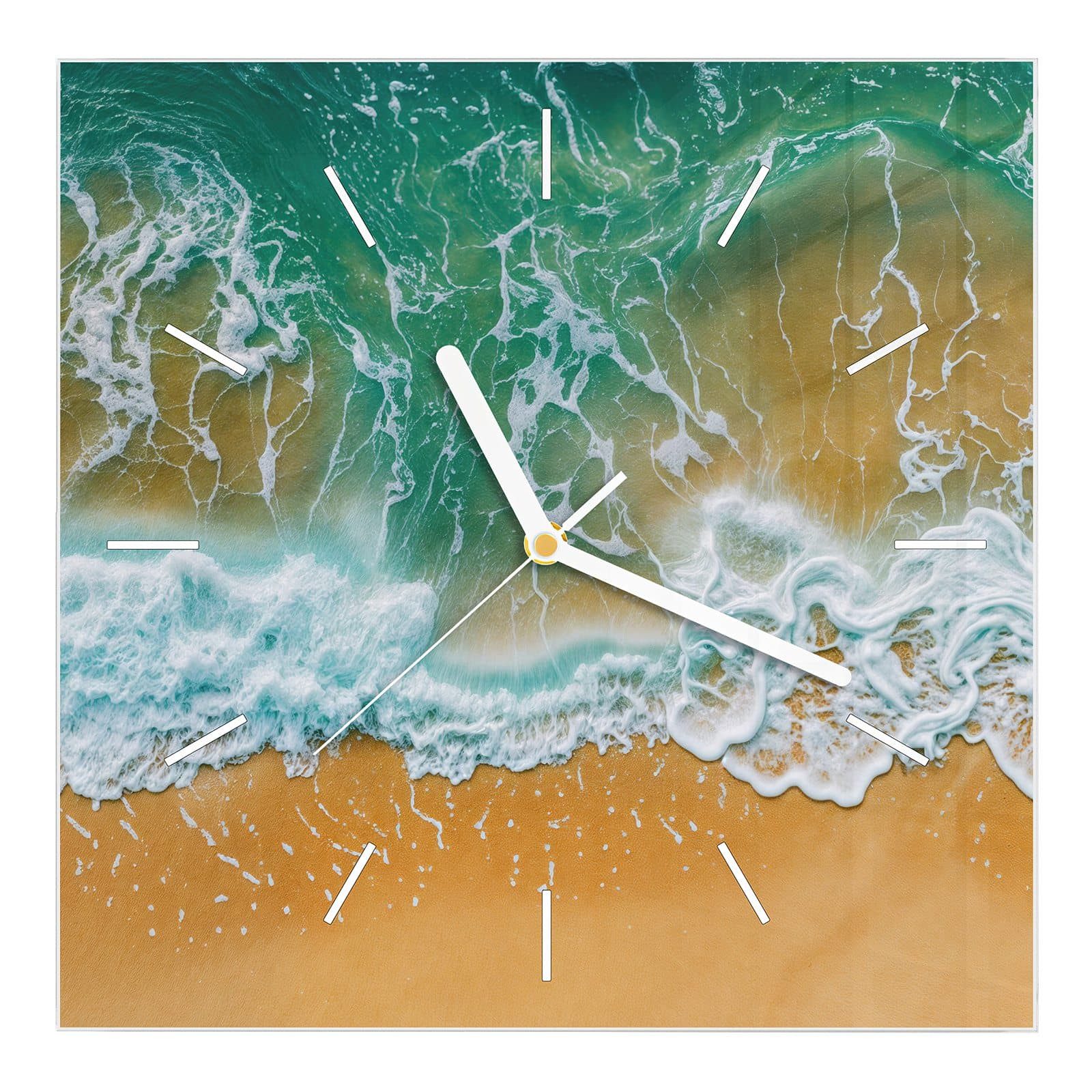 Wanduhr Glasuhr Wanduhr Wandkunst Größe 30 x 30 cm mit Motiv Meeresbrandung