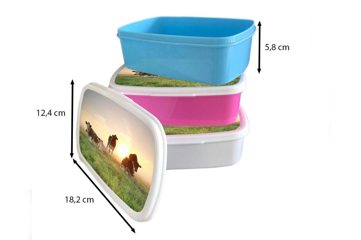Kinder Erwachsene, weiß Lunchbox Kuh und Jungs Sonne Kunststoff, für - für Gras, (2-tlg), Mädchen und Brotbox Brotdose, - MuchoWow
