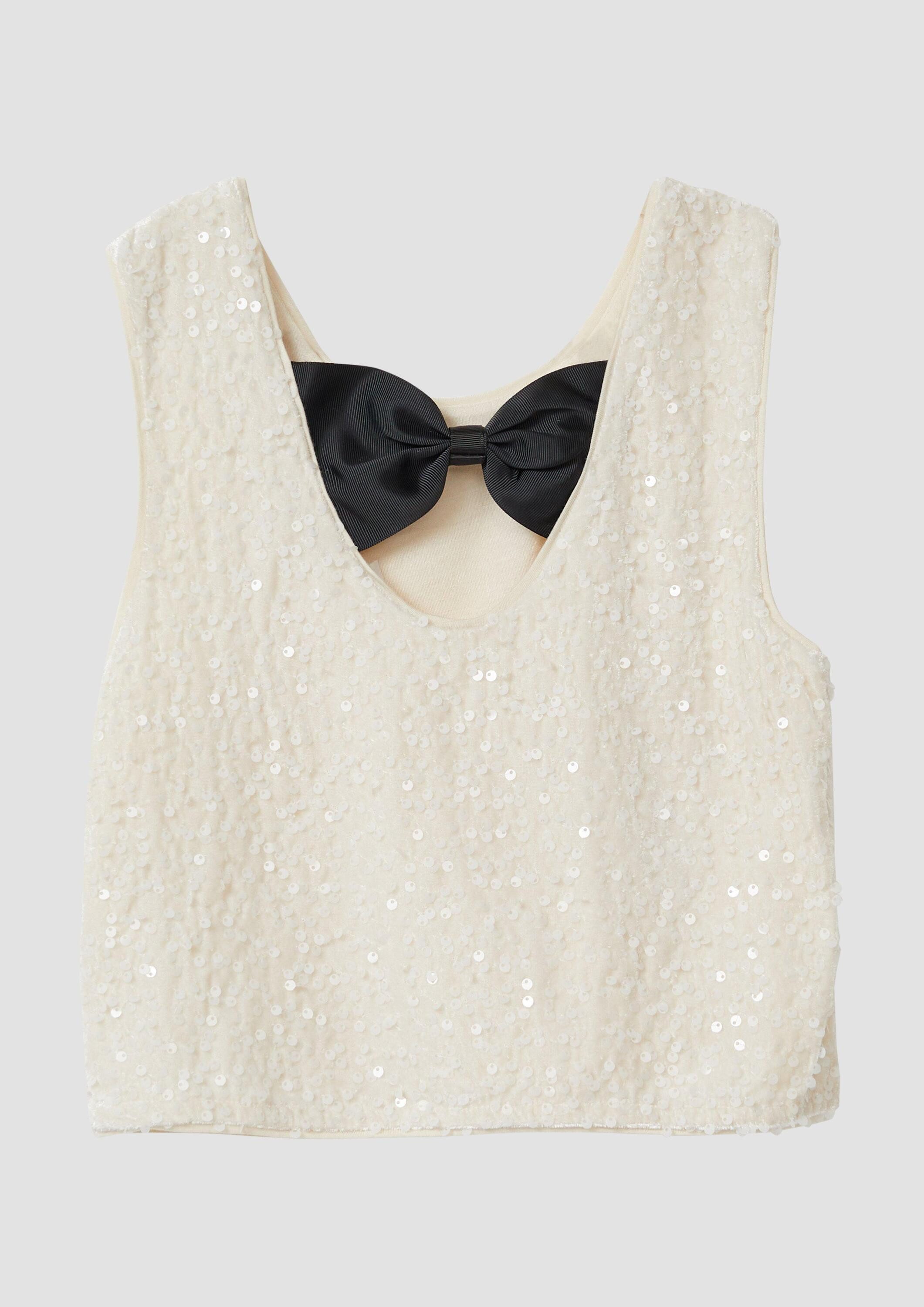 s.Oliver Blusentop Bluse Samttop mit Pailletten, Cut-Out und Schleife