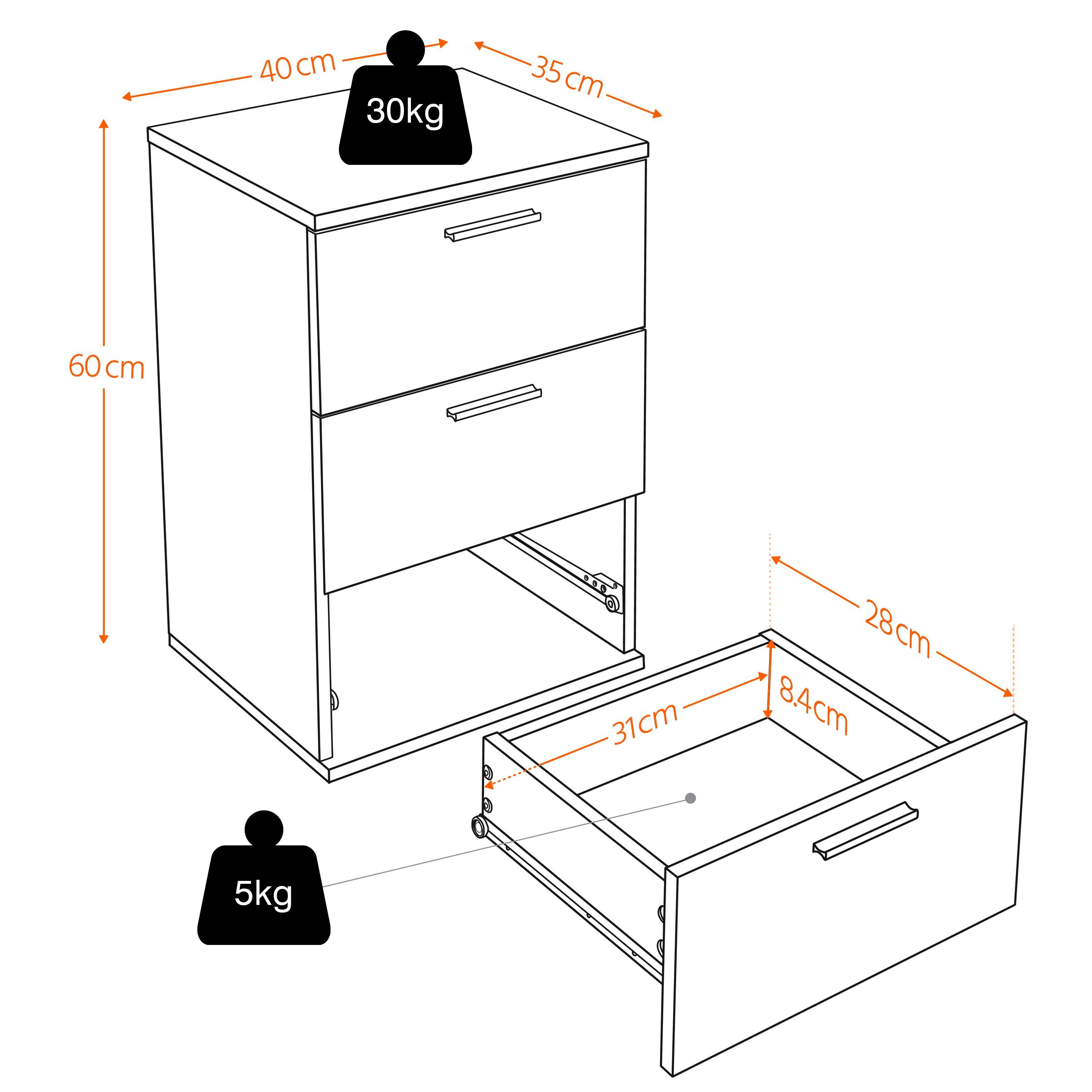 Yaheetech Nachtschrank hoch 59cm 3 Schubladen, Light Oak