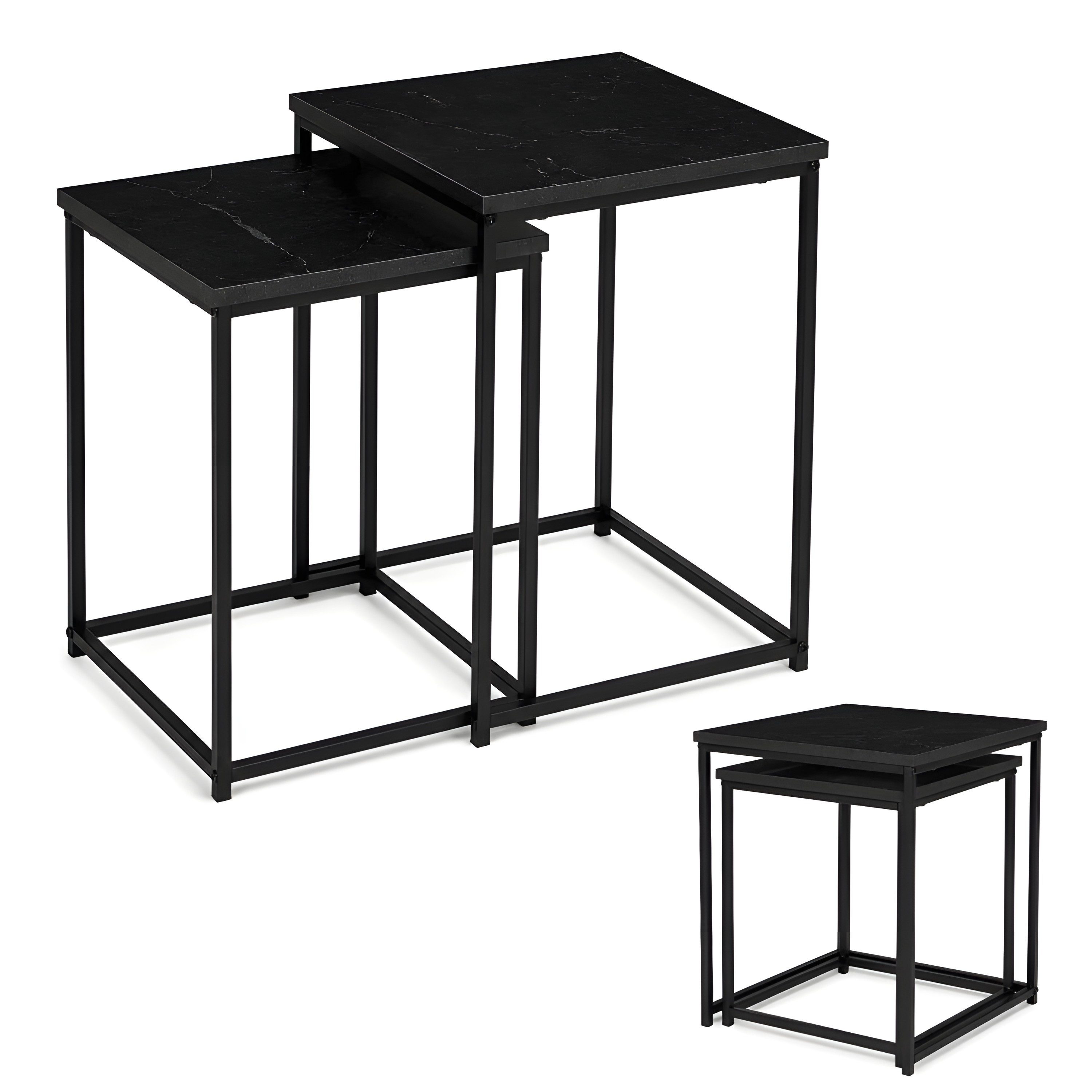 modernHome Couchtisch Couchtisch-Set 2-teilig (Couchtisch-Set, 2-St., 2 Couchtische in heller Eichenoptik mit schwarzem Metallgestell), 2-teiliges Set; ineinanderschiebbar; platzsparend; Loft-Stil