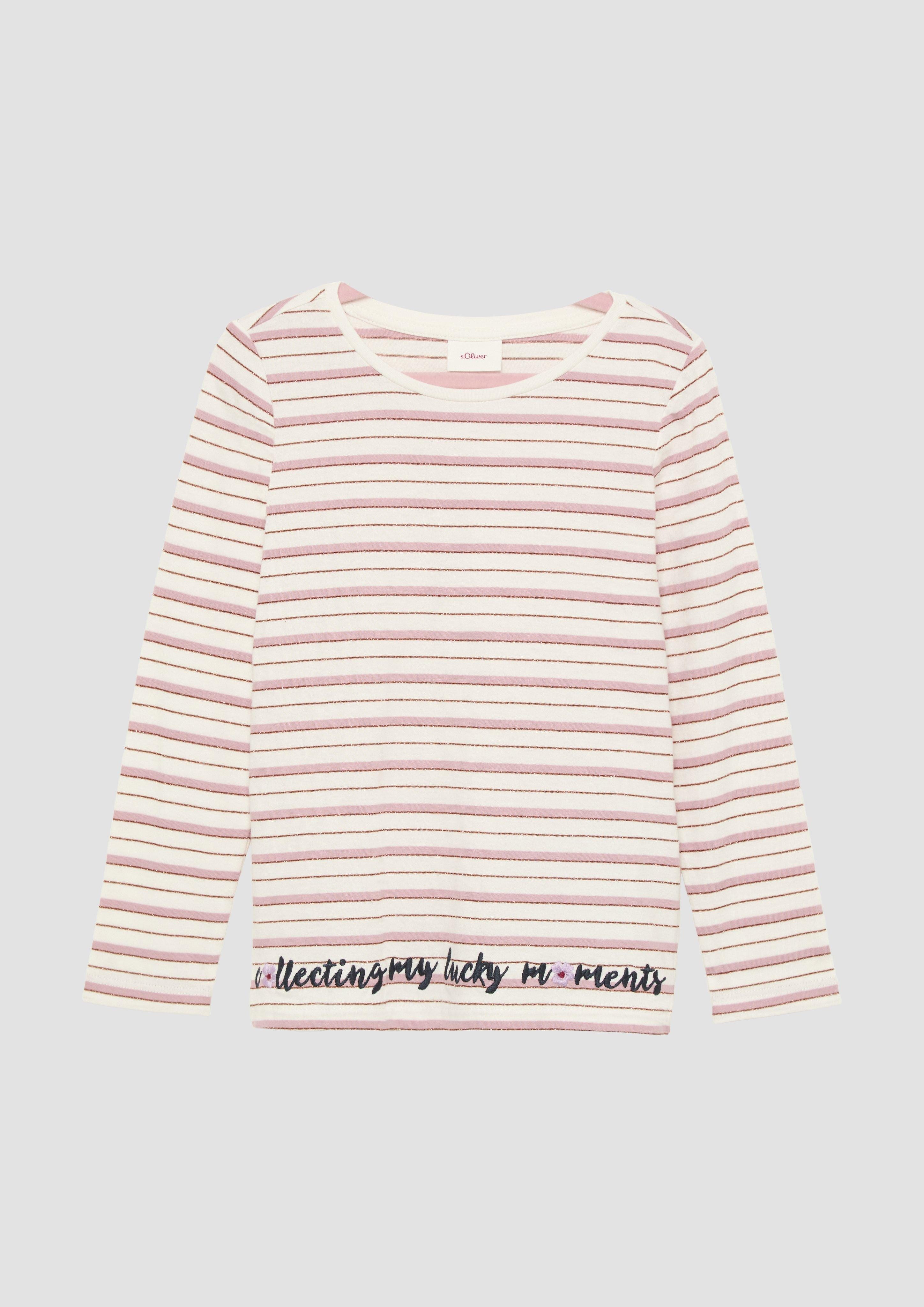 Langarmshirt Baumwollshirt mit Stickerei und Glitzergarn