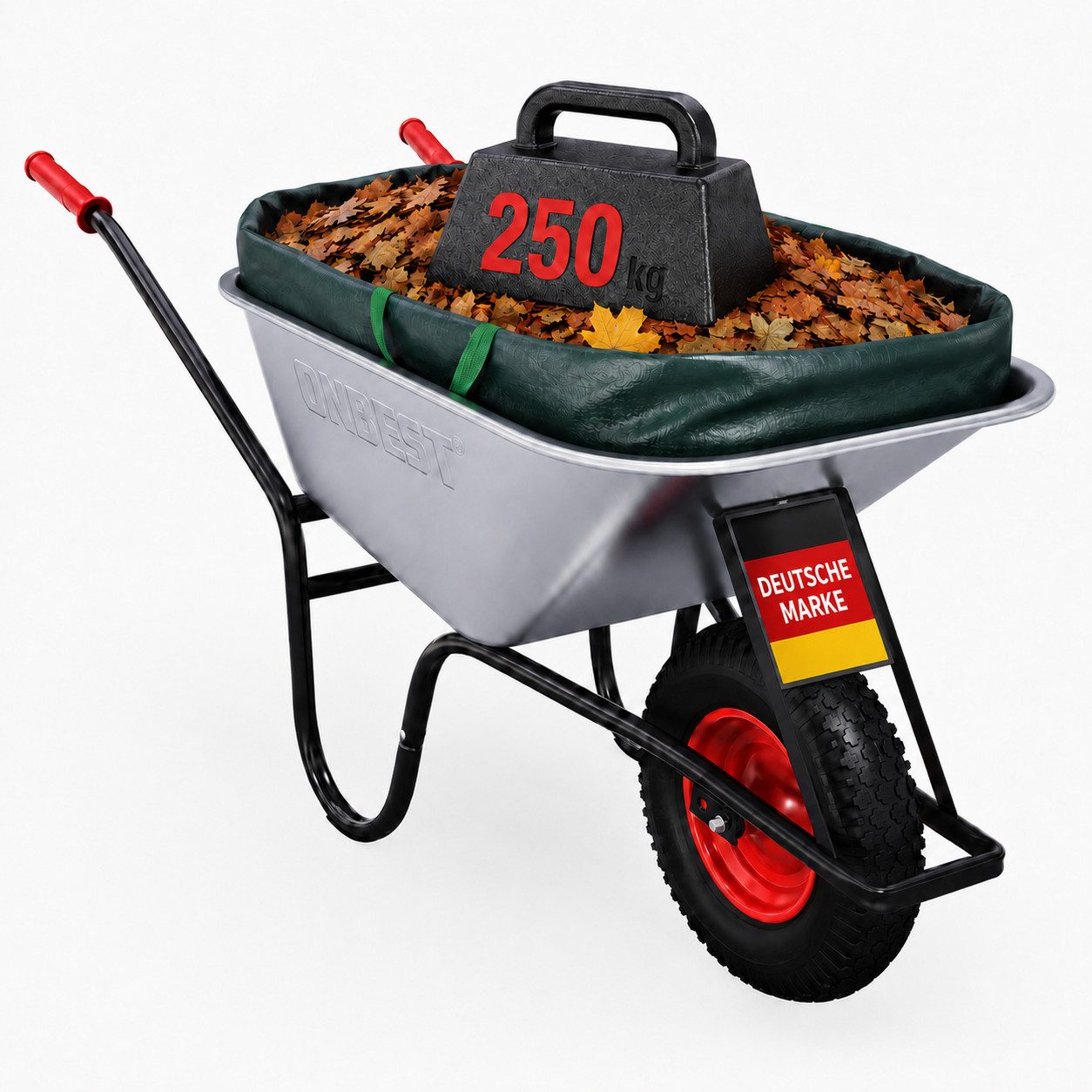 Onbest Schubkarre Gartenwagen Transportkarre verzinkt inklusive Gartensack, 100 Liter Volumen, 250 kg, Stahlrahmen, Pulverberschichtet