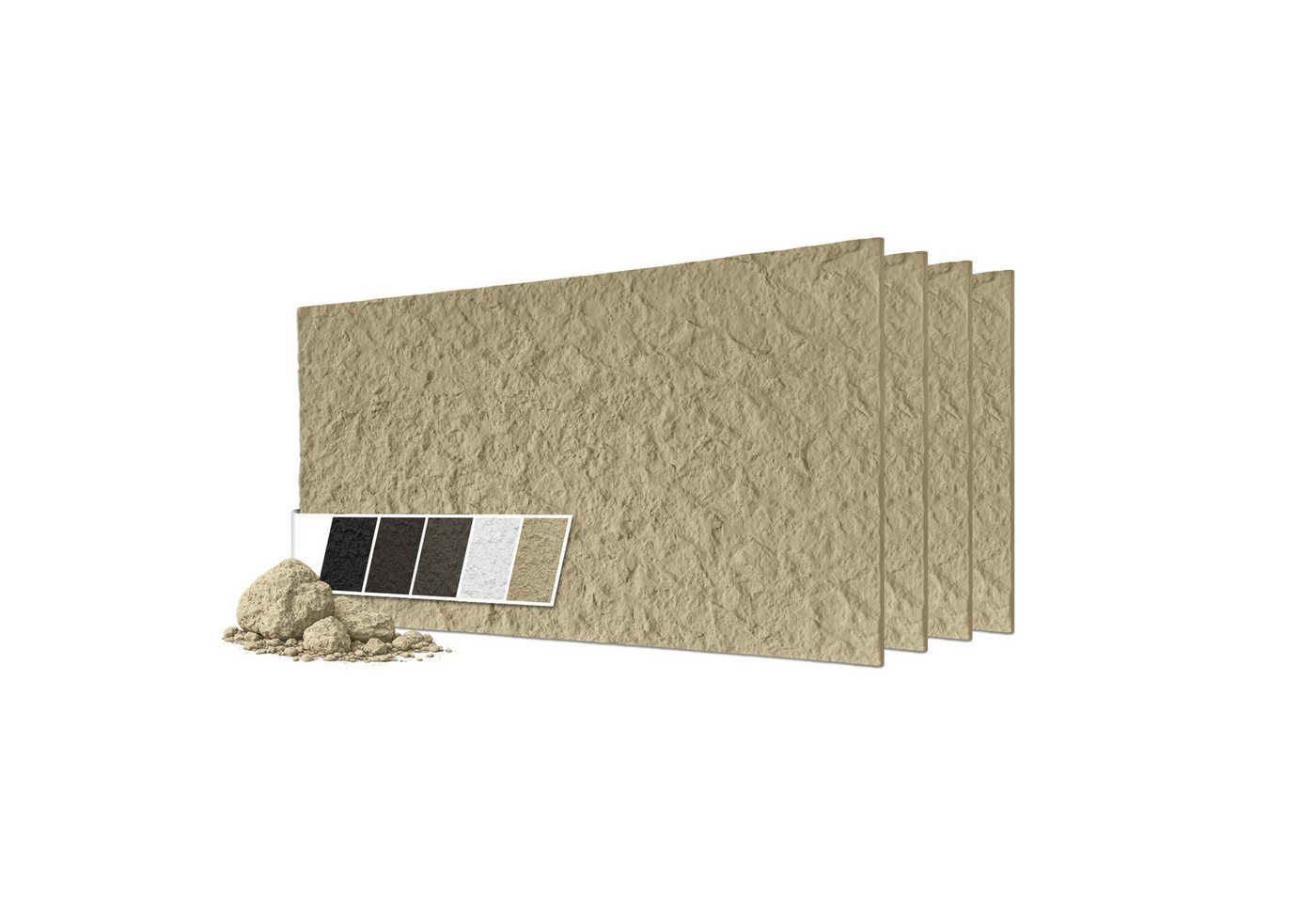 Hexim 3D Wandpaneel, BxL: 6x12 cm, (Steinoptik 4 Stück 120x60cm – Felswand PU Wandverkleidung, Täuschend echte Bruchstein 3D Paneele für Wohnzimmer – 2cm starke Stone Steinplatte (2,88m² Beige)