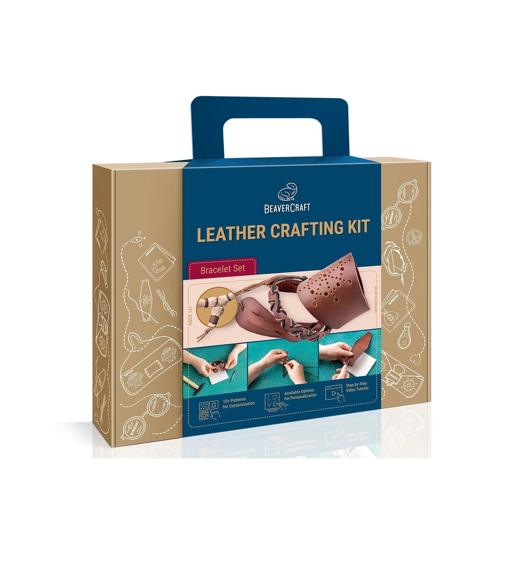 Beaver Craft Bastel-Armband Lederhandwerksset Armband DIY Set mit Werkzeug Komplettset, Kreatives Geschenk – Lederarmband selbst gestalten