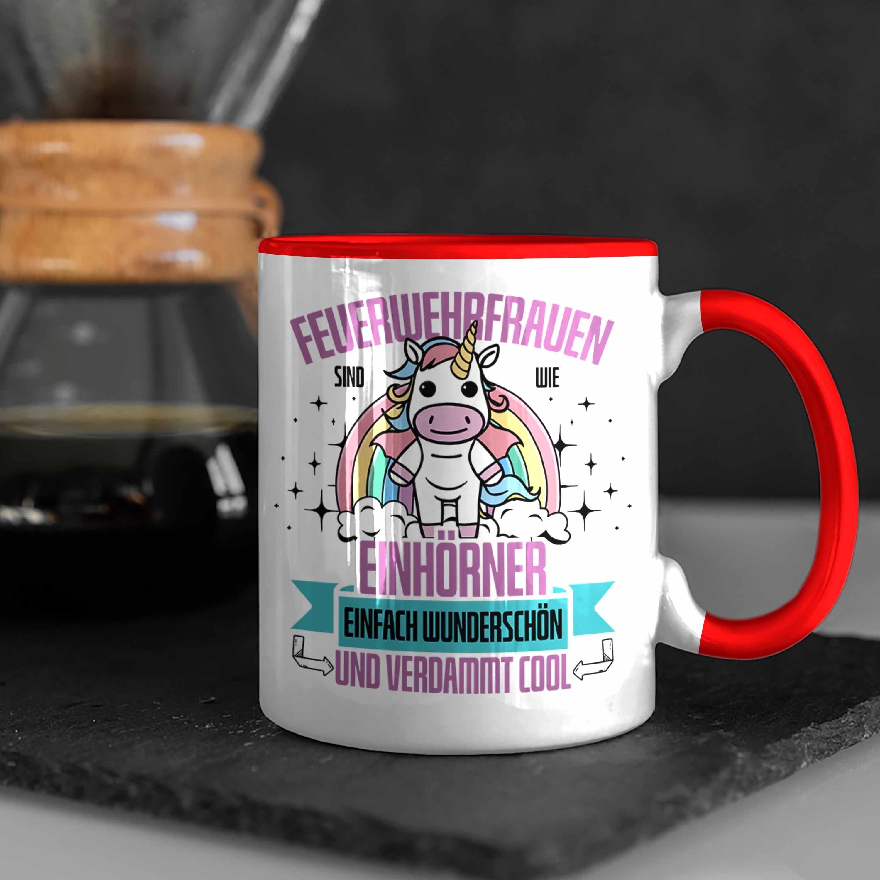 für Trendation Tasse Feuerwehrfrau Rot Frauen in Lustige Feuerwehr Tasse Einhö Geschenk der