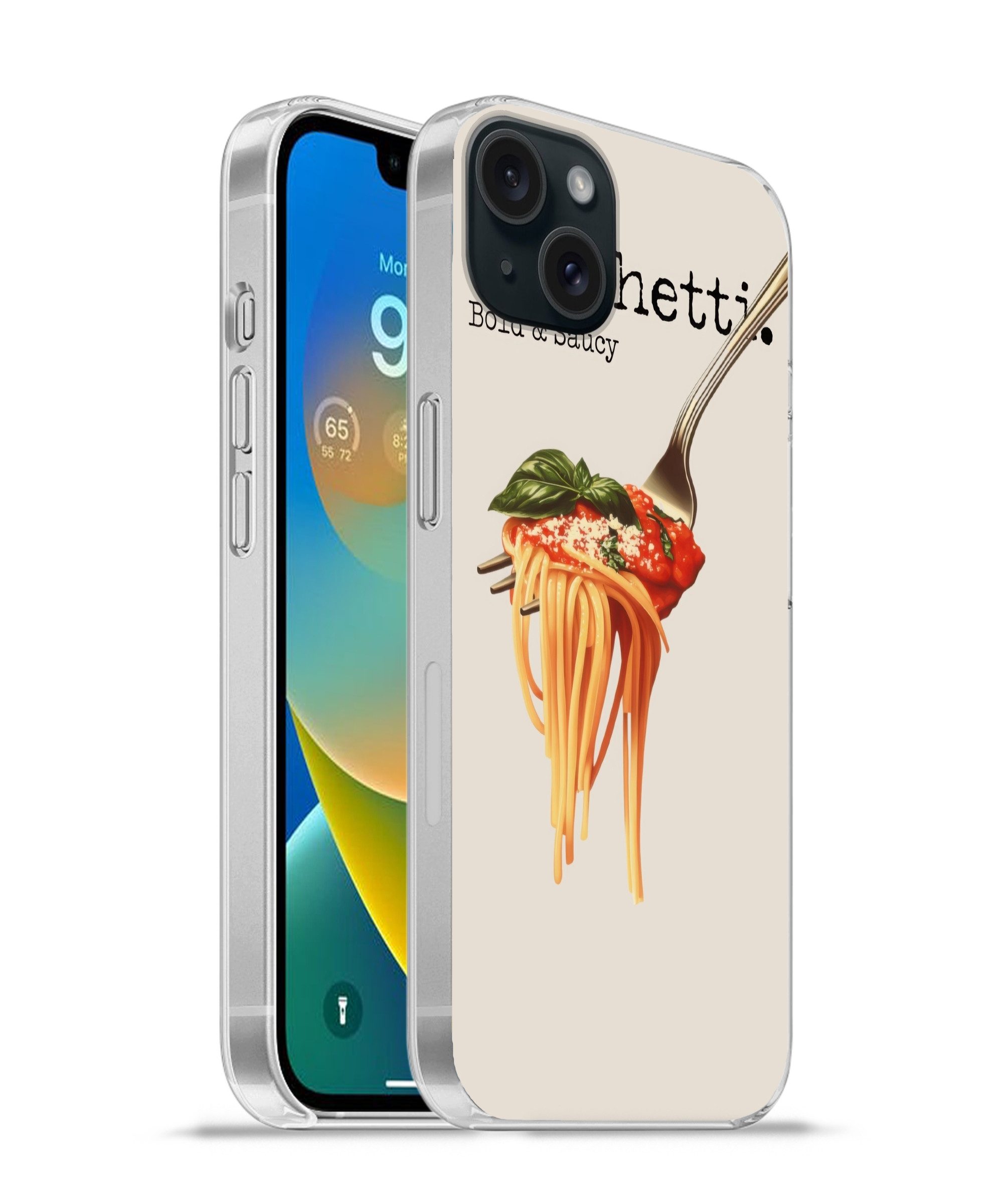 MuchoWow Handyhülle für Apple iPhone 15 Plus Spaghetti - Tomatensauce - Parmesankäse, Smartphone-Bumper, Print, Handy Schutzhülle Dünn