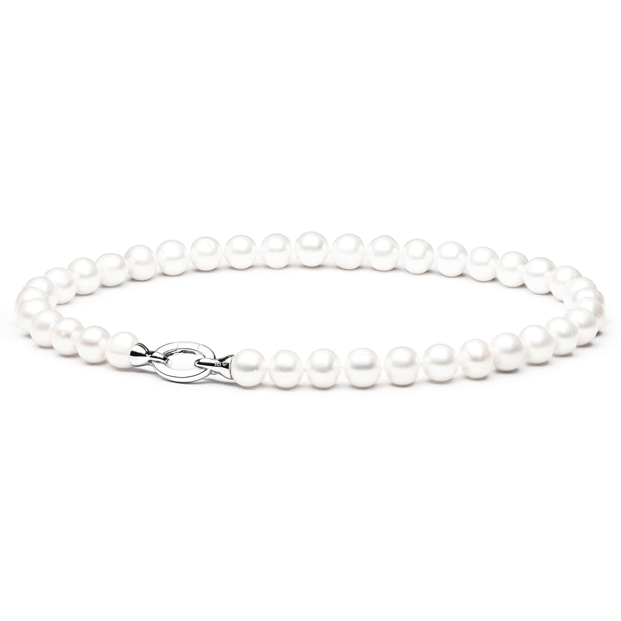 Gaura Pearls Perlenkette weiß, rund, 11 mm, 45 cm, 925 Silber, 925er Sterlingsilber, rhodiniert