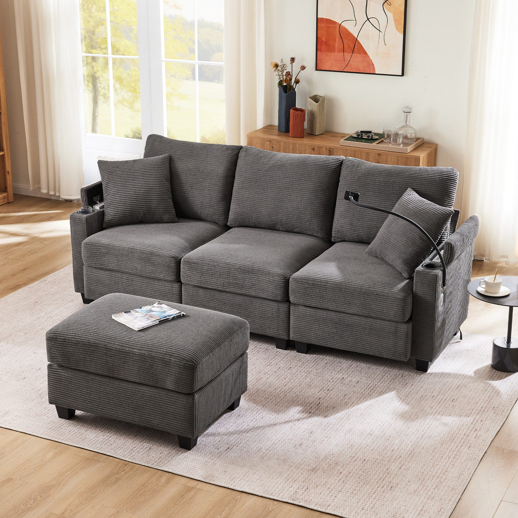 Merax Ecksofa L-förmiges modulares Sofa mit Schlaffunktion, USB und Type C, günstig online kaufen
