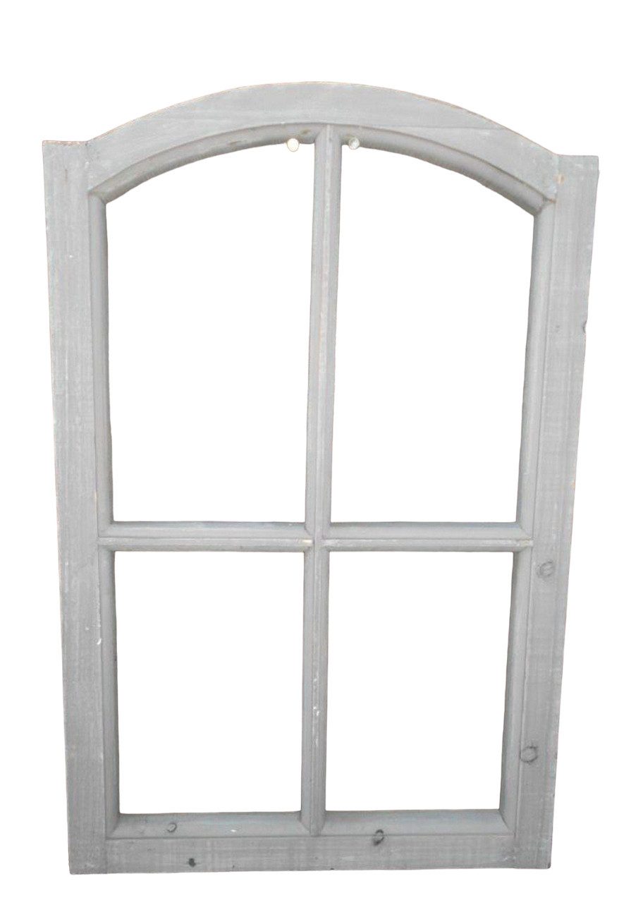 Wanddekoobjekt Stabiles Fenster Sprossenfenster Dekorahmen abgerundet Holz grau 77cm