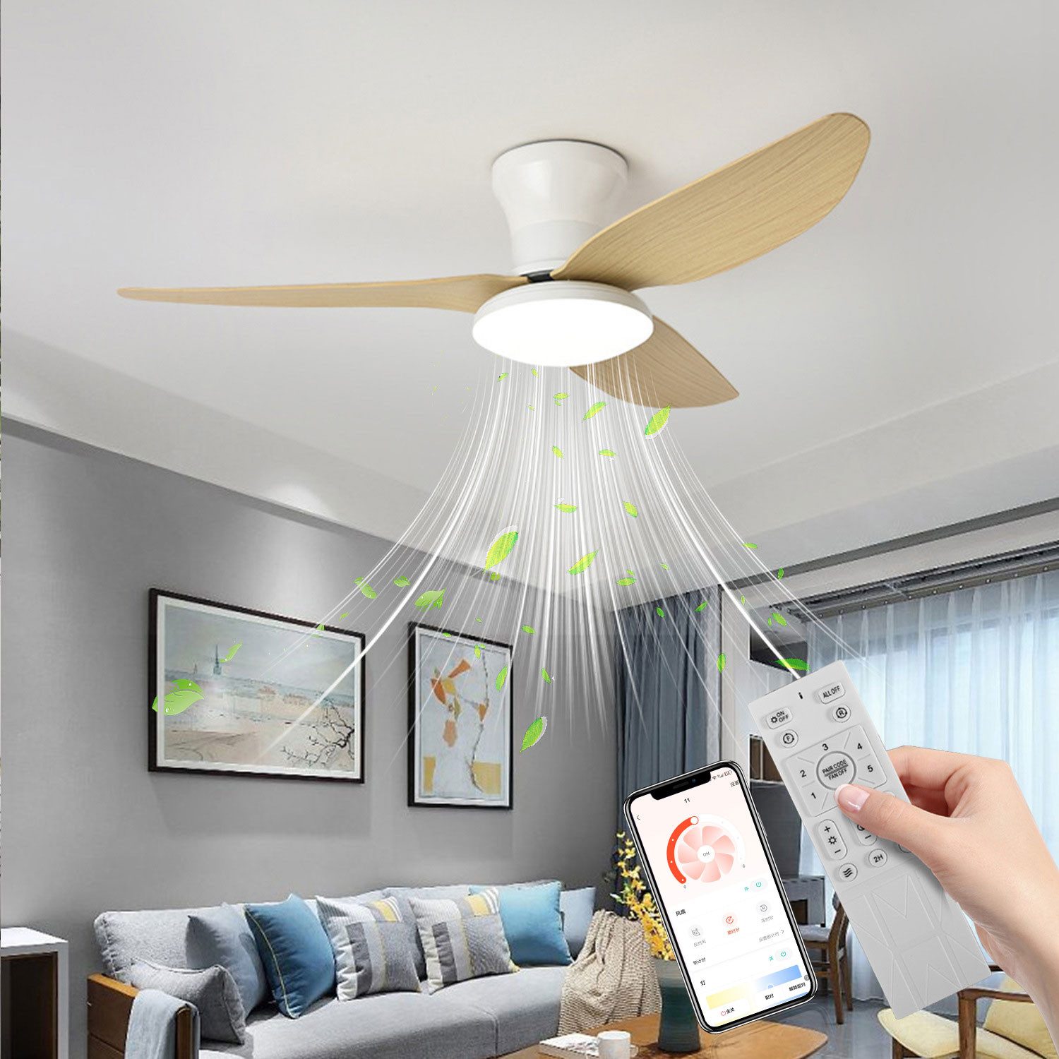OYLCDI Deckenleuchten Leise Deckenventilator LED Deckenleuchte,APP-Kontroll günstig online kaufen