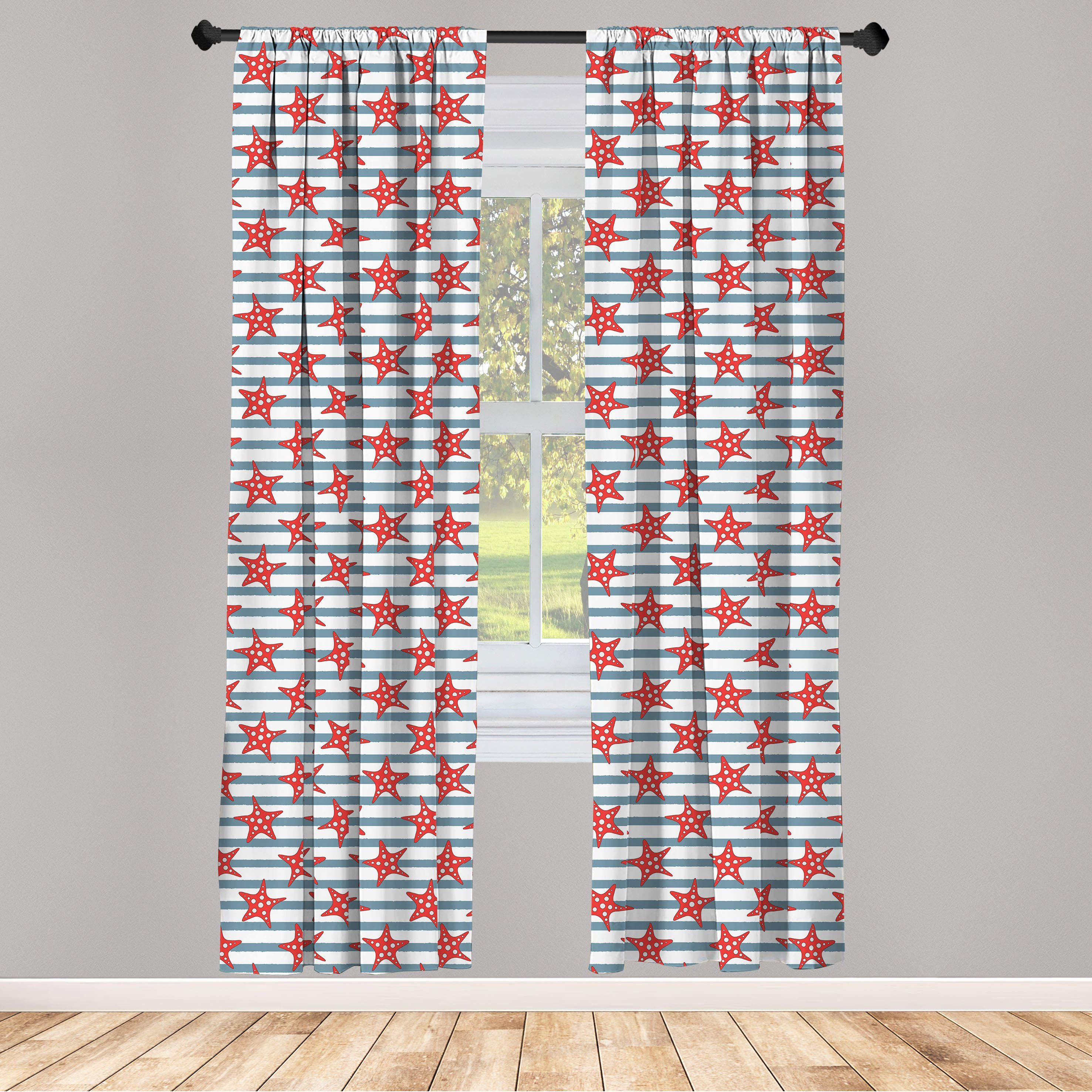 Gardine Vorhang für Wohnzimmer Schlafzimmer Dekor, Abakuhaus, Microfaser, Seestern Seastars mit Streifen