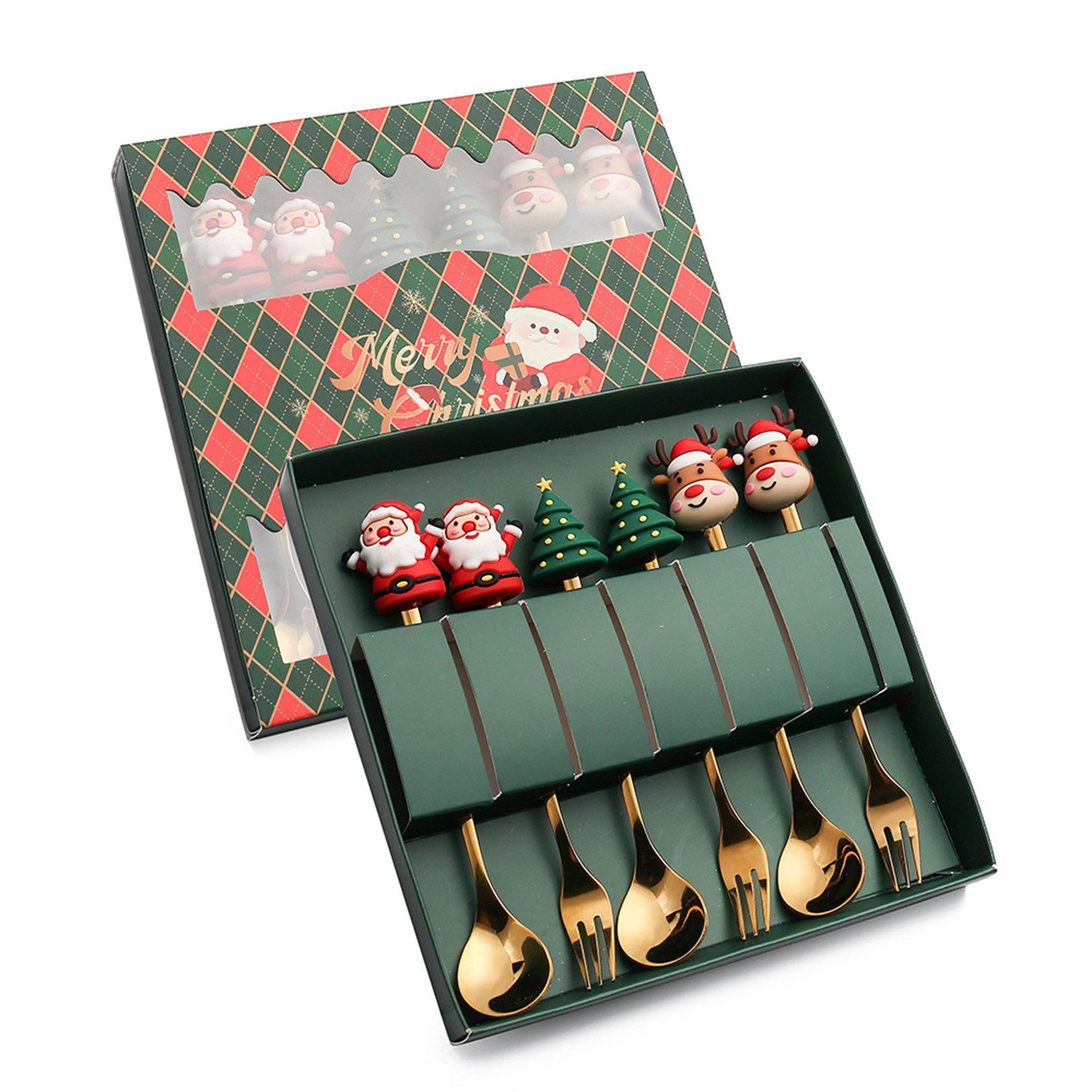 Jumpeak Besteck-Set Besteck,Kinderbesteck,Kuchengabeln,Teelöffel,Weihnachtsbesteck, 6 Personen, Edelstahl, Besteckset,besteck gold/Silber,6/4-teiliges Set,weihnachtsdeko