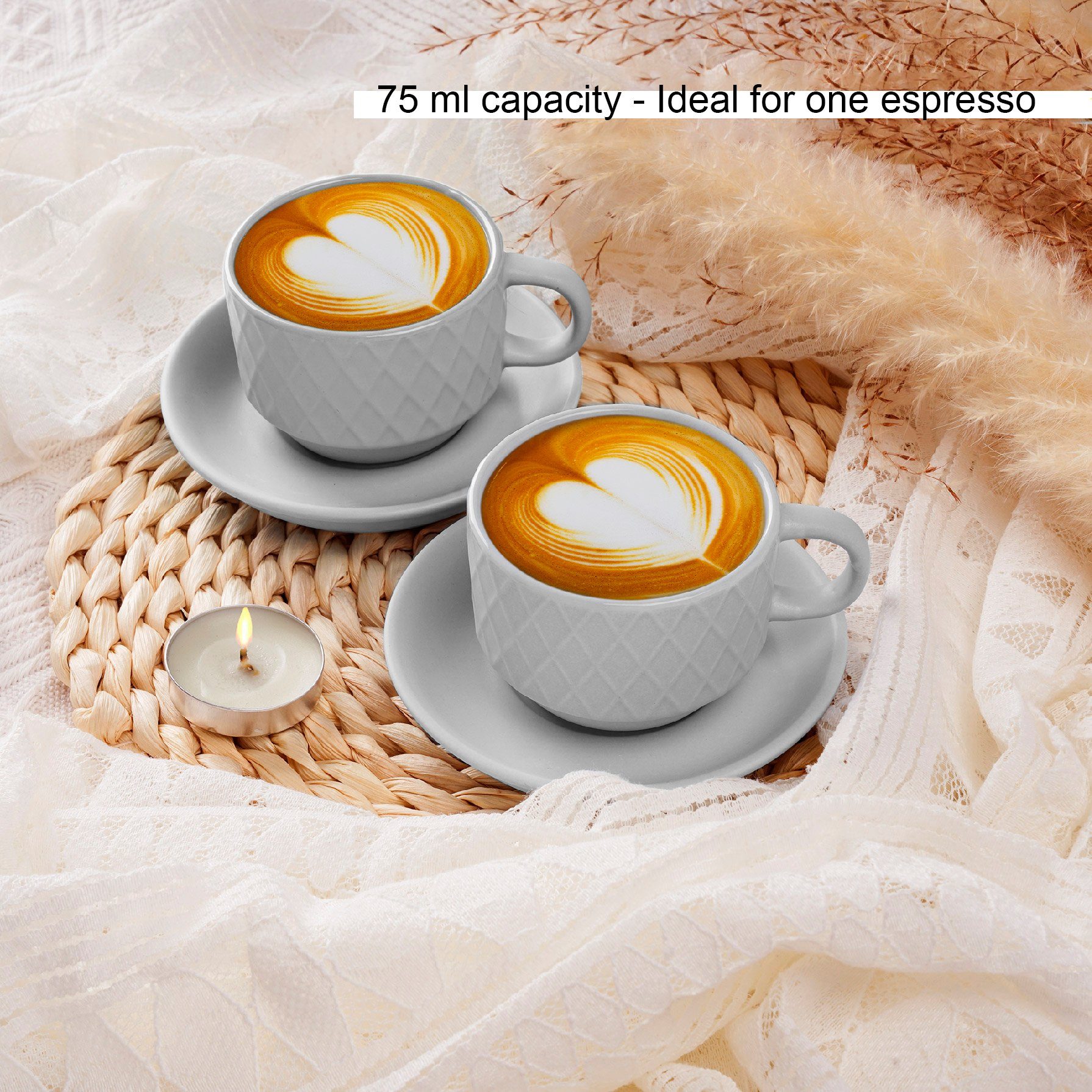 MiaMio Espressotasse Palmanova Weiß, 75 ml, 6-tlg., Keramik
