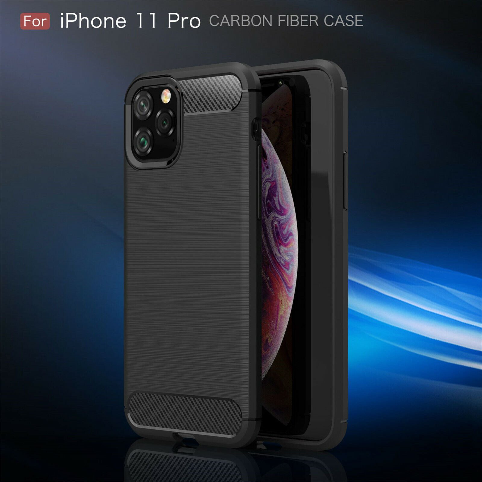 betterfon Handyhülle Carbon Hülle für iPhone 11 Pro Backcover TPU Silikon Bumper Schwarz, Carbon-Look – stoßfestes Case mit Air-Cushion & Metall-Optik