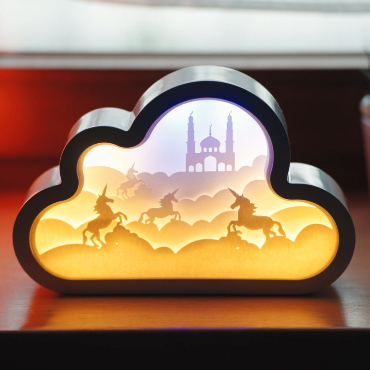 CiM LED Lichtbox 3D Papercut CLOUD - Fantasy, LED fest integriert, Warmweiß, 20x4x13cm, Shadowbox, Wohnaccessoire, Nachtlicht, kabellose Dekoration