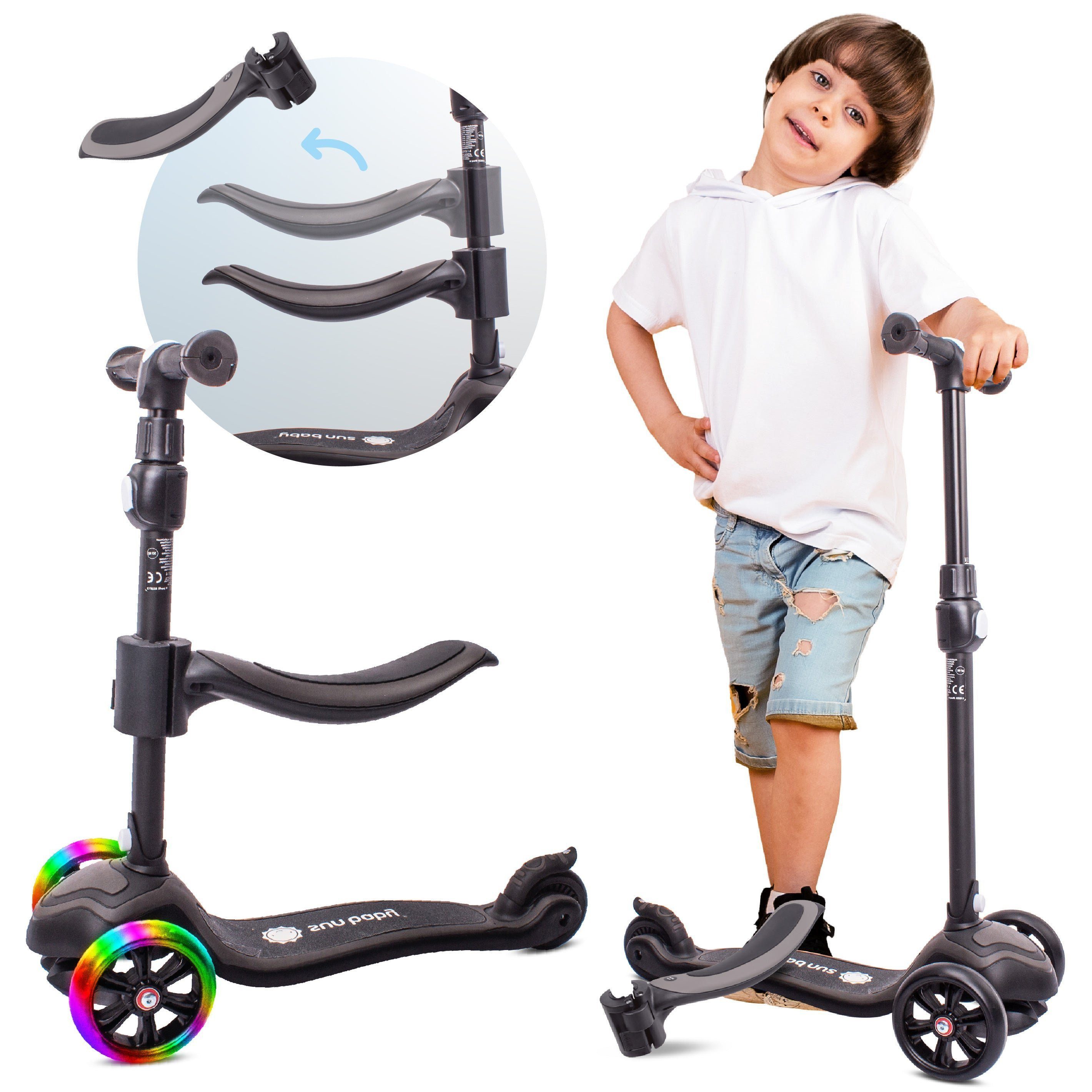 Sun Baby Scooter SUN BABY 3-Rad Kinderroller LED mit Sitz - Schwarz