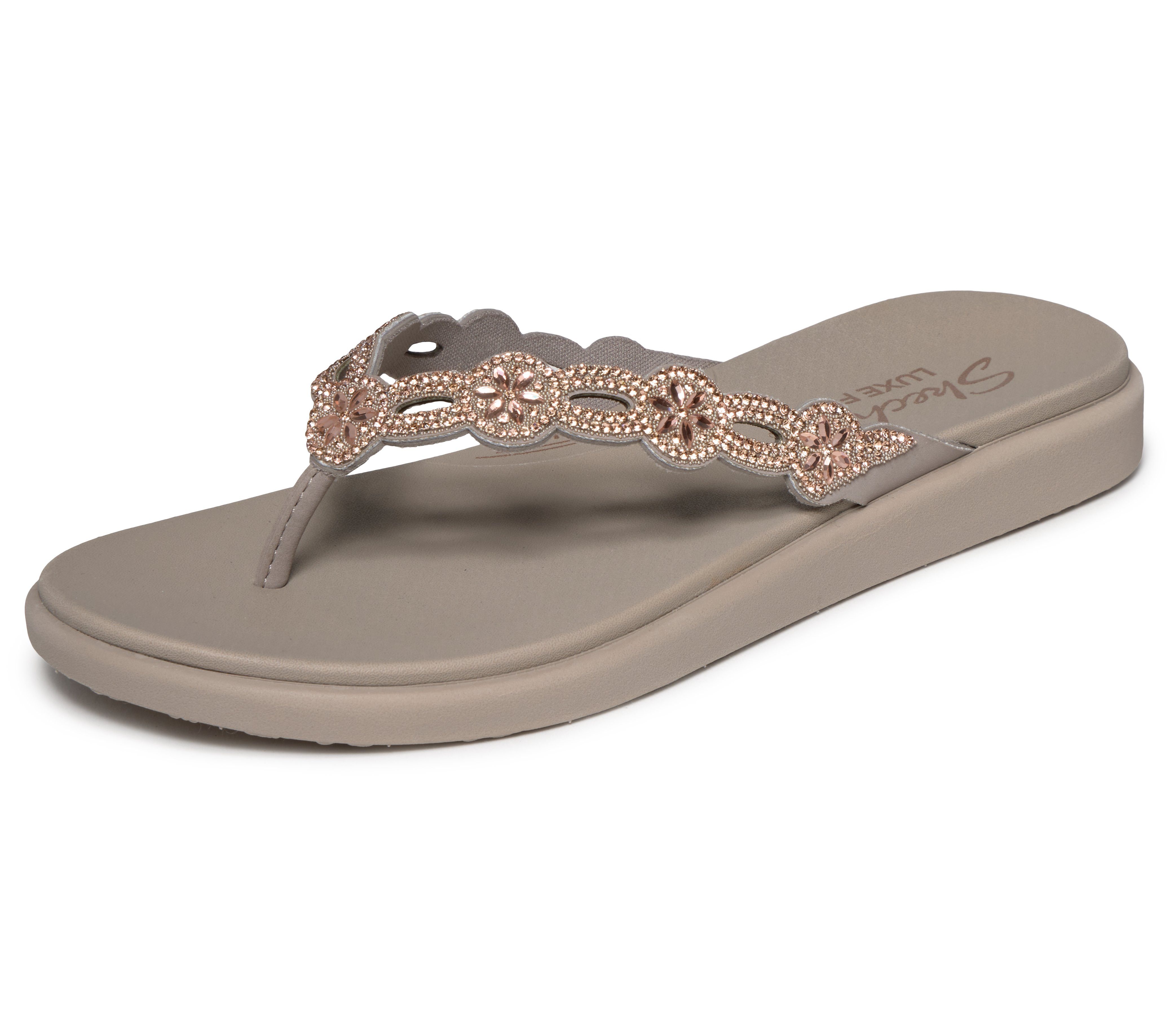 Skechers MEDITATION LUXE Zehentrenner Strandschuh, Sommerschuh, Badeschuh mit Schmucksteinchen