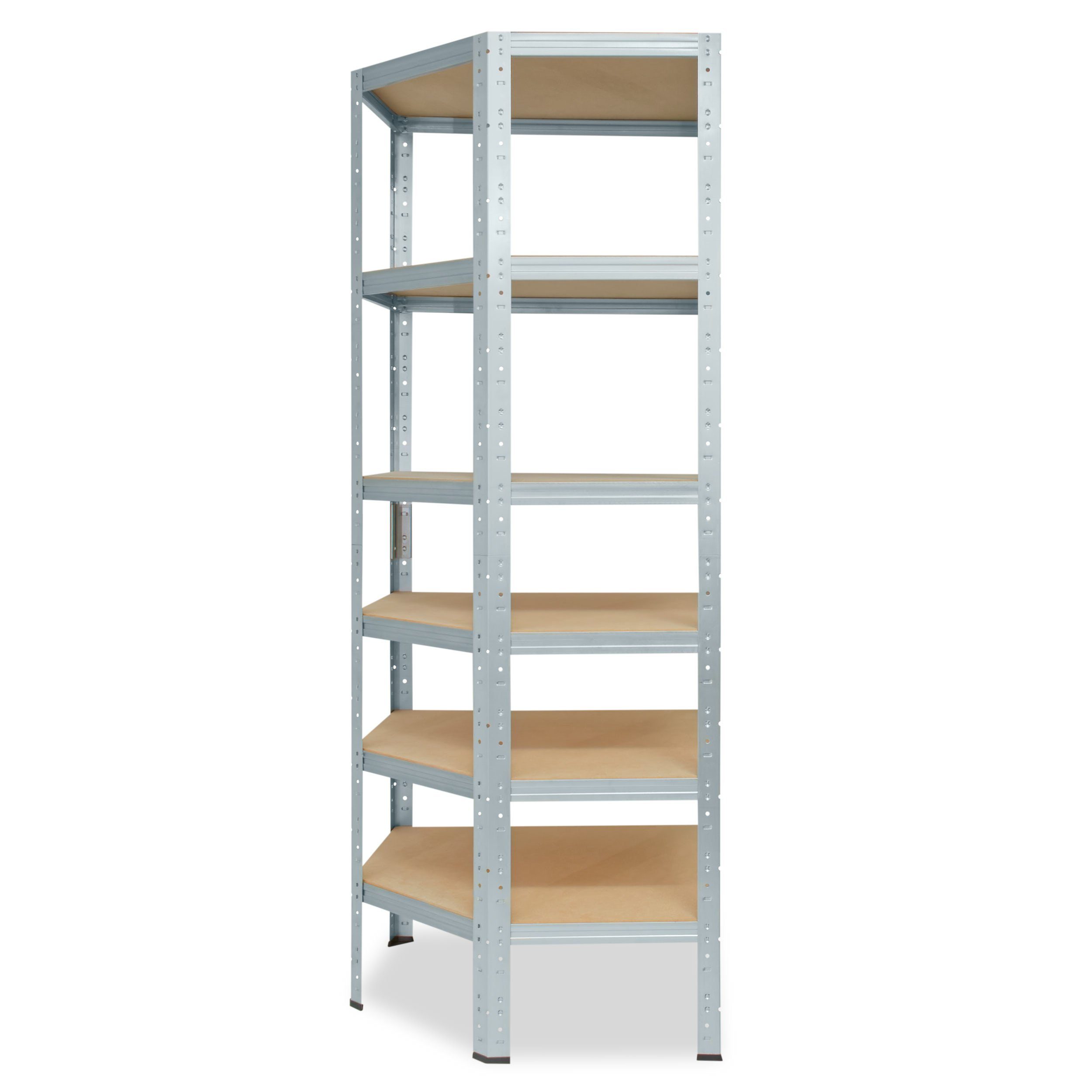 shelfplaza Eckregal HOME, 180x70x40cm verzinkt, Metall Corner Ecke, Tragkraft Garagen 145kg Regal Shelf Eckregal Schwerlastregal verzinkt Steckregal Eckregal 6 Keller stehend mit Böden