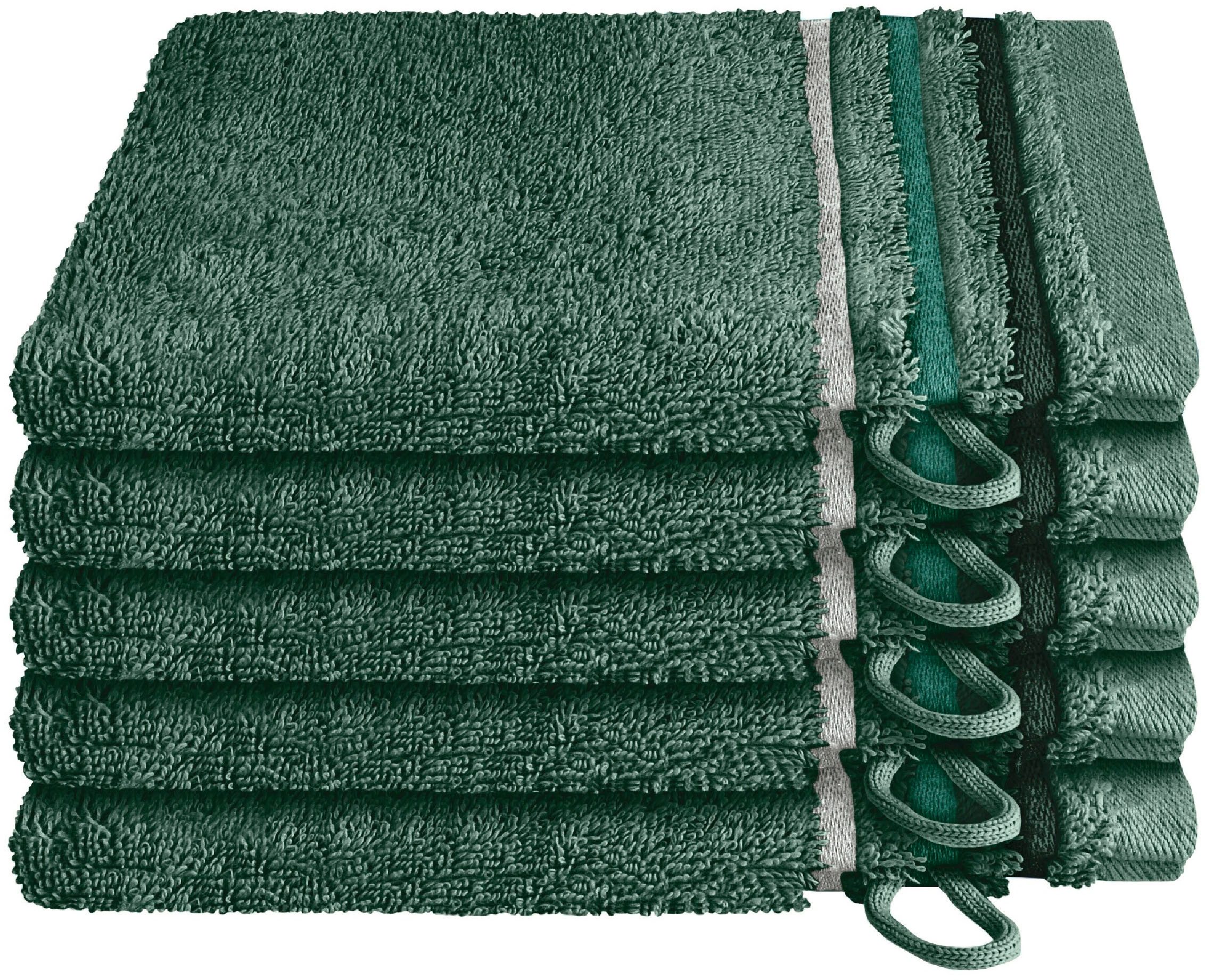 Schiesser Waschhandschuh Skyline Color aus 100 % Baumwolle mit eleganter Streifenbordüre, (5-St), MADE IN GREEN by OEKO-TEX®