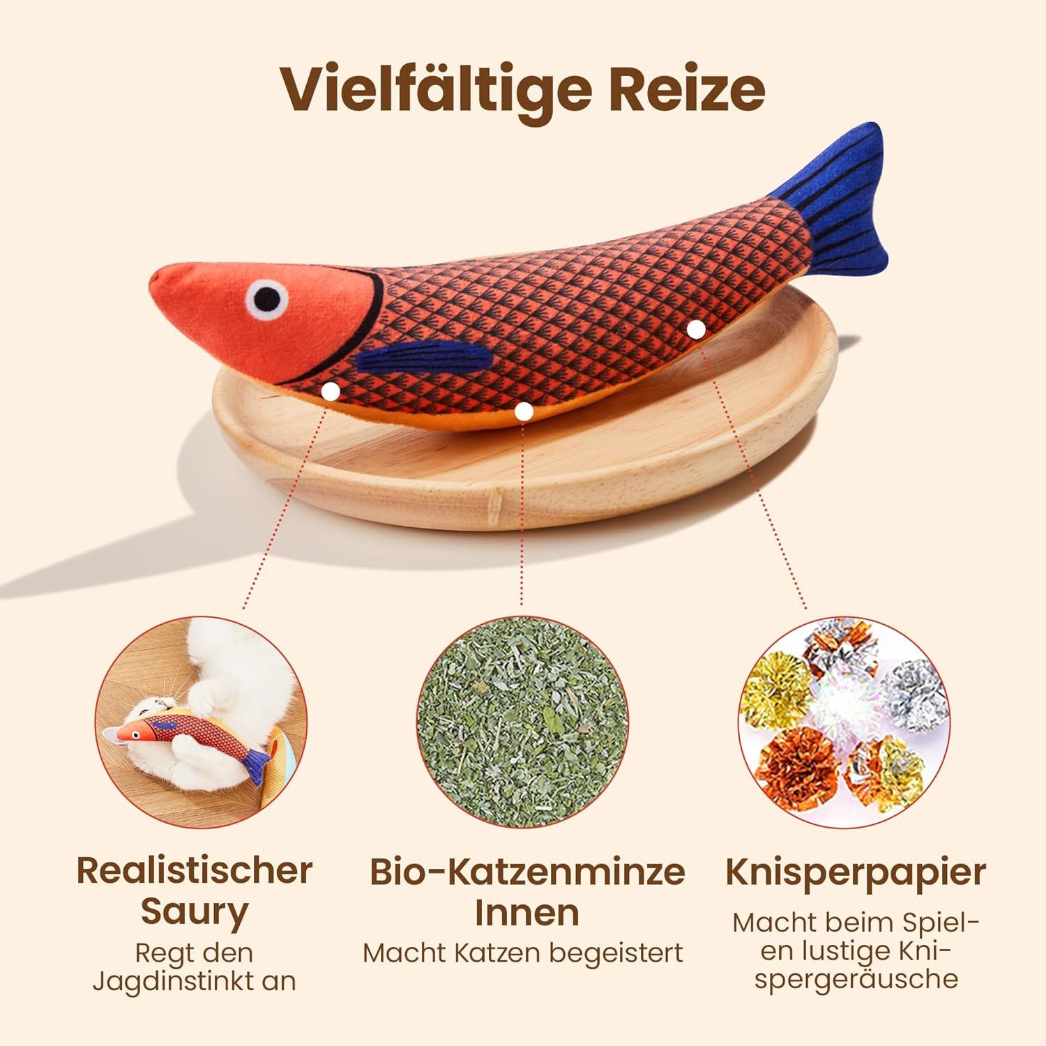 FELIXLEO Tierkuscheltier Katzenspielzeug Set 3er Fisch Kicker Weiches Interaktives für Katzen, (1-tlg)