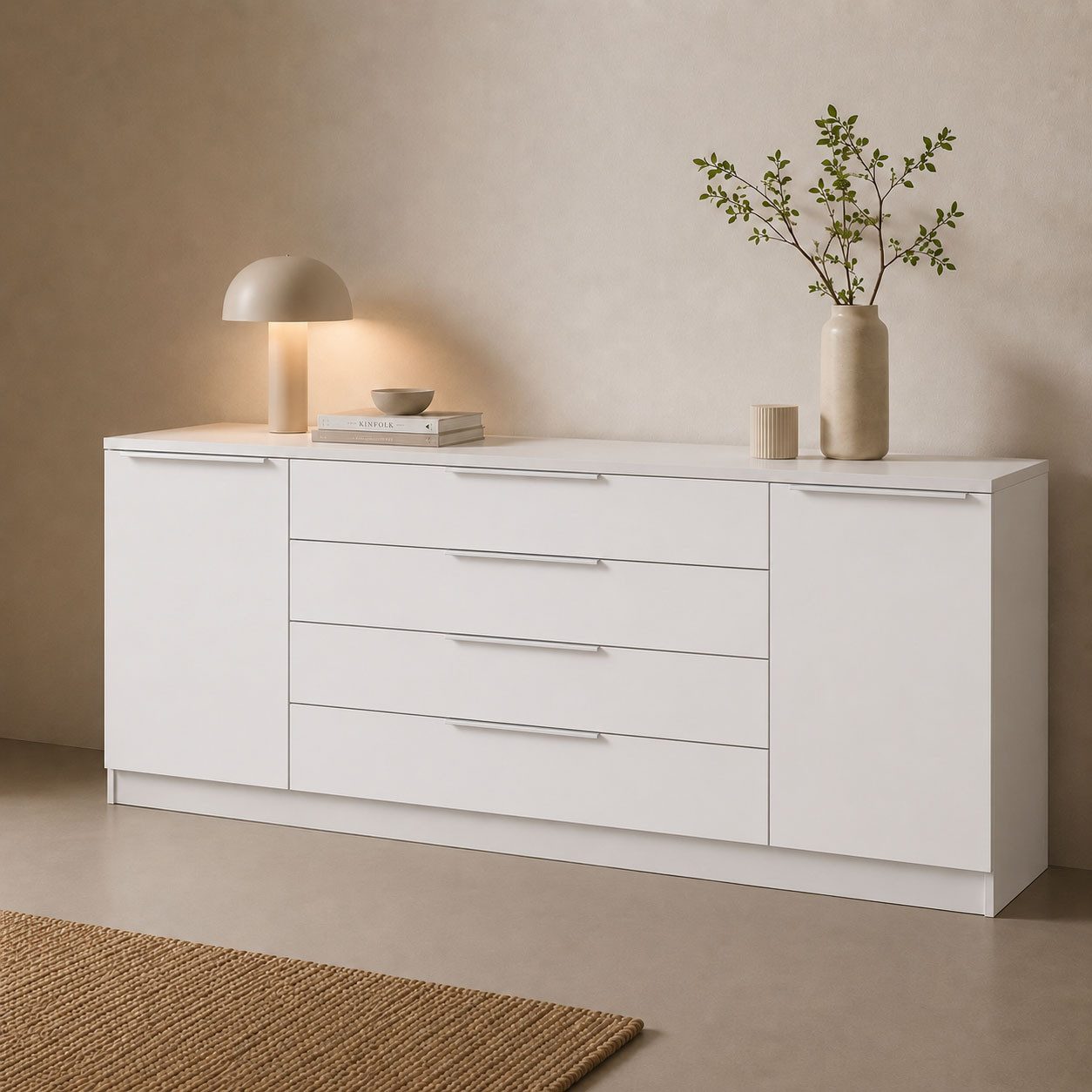 borchardt Möbel Kommode Oliva, Kommode mit Metallgriffen, Modernes Sideboard mit 2 Türen und 4 Schubkästen, Breite 200 cm