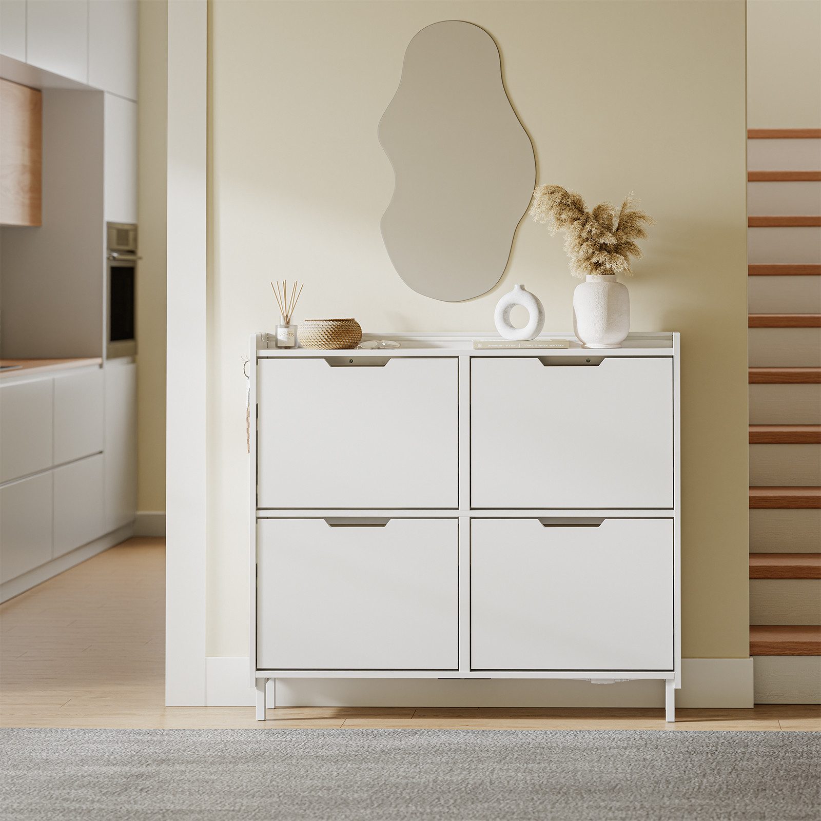 SoBuy Schuhschrank FSR100, Schuhschrank schmal, Schuhregal Schuhkipper Flurschrank, Licht Schuhschrank hängend, mit Sensorlicht, 4 Klappen, Schuhaufbewahrung