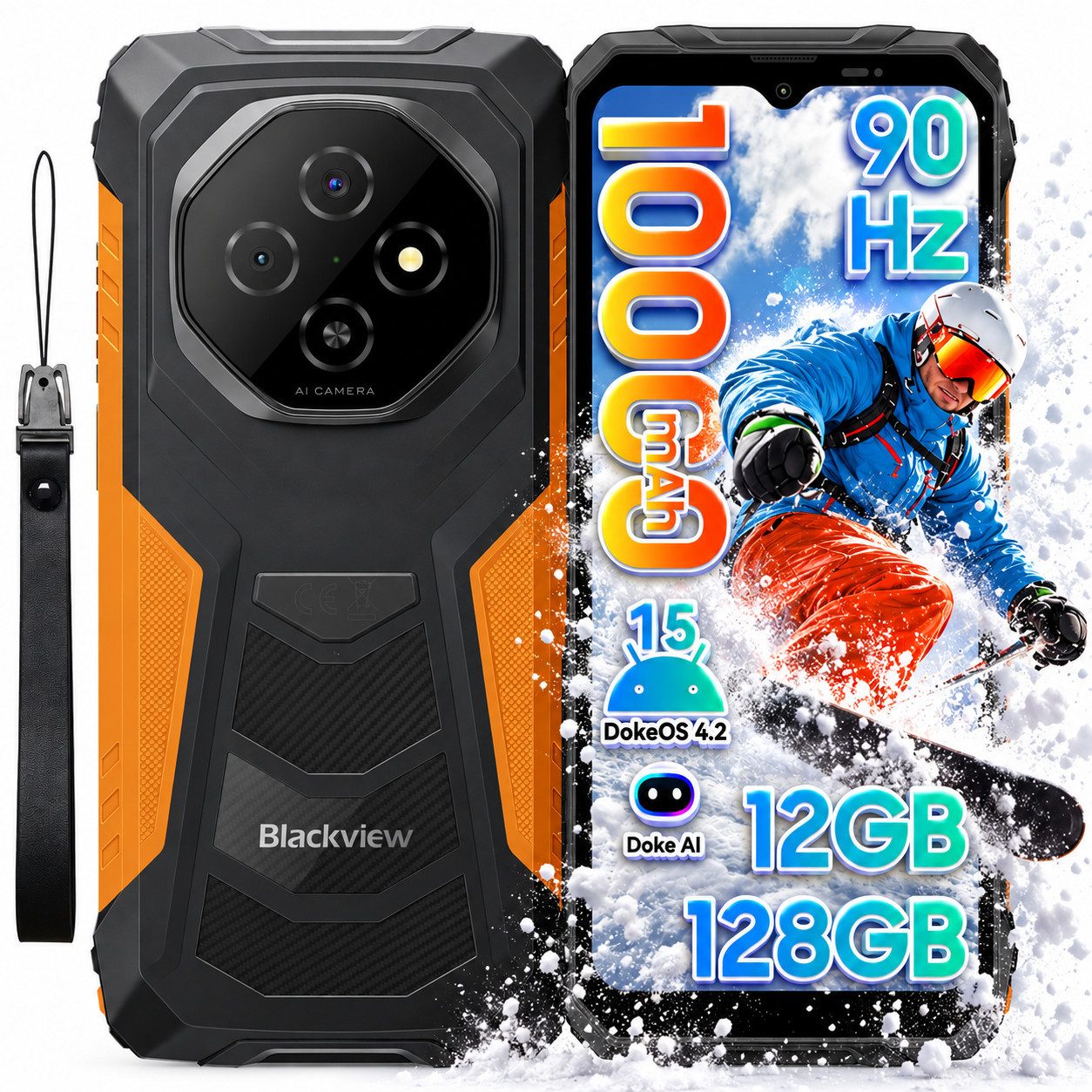 blackview FORT Android 15, 10000mAh, AI, Outdoor Smartphone (128 GB Speicherplatz, 6.56”, 90Hz, fingerprint, NFC,10000mAh, 18W)