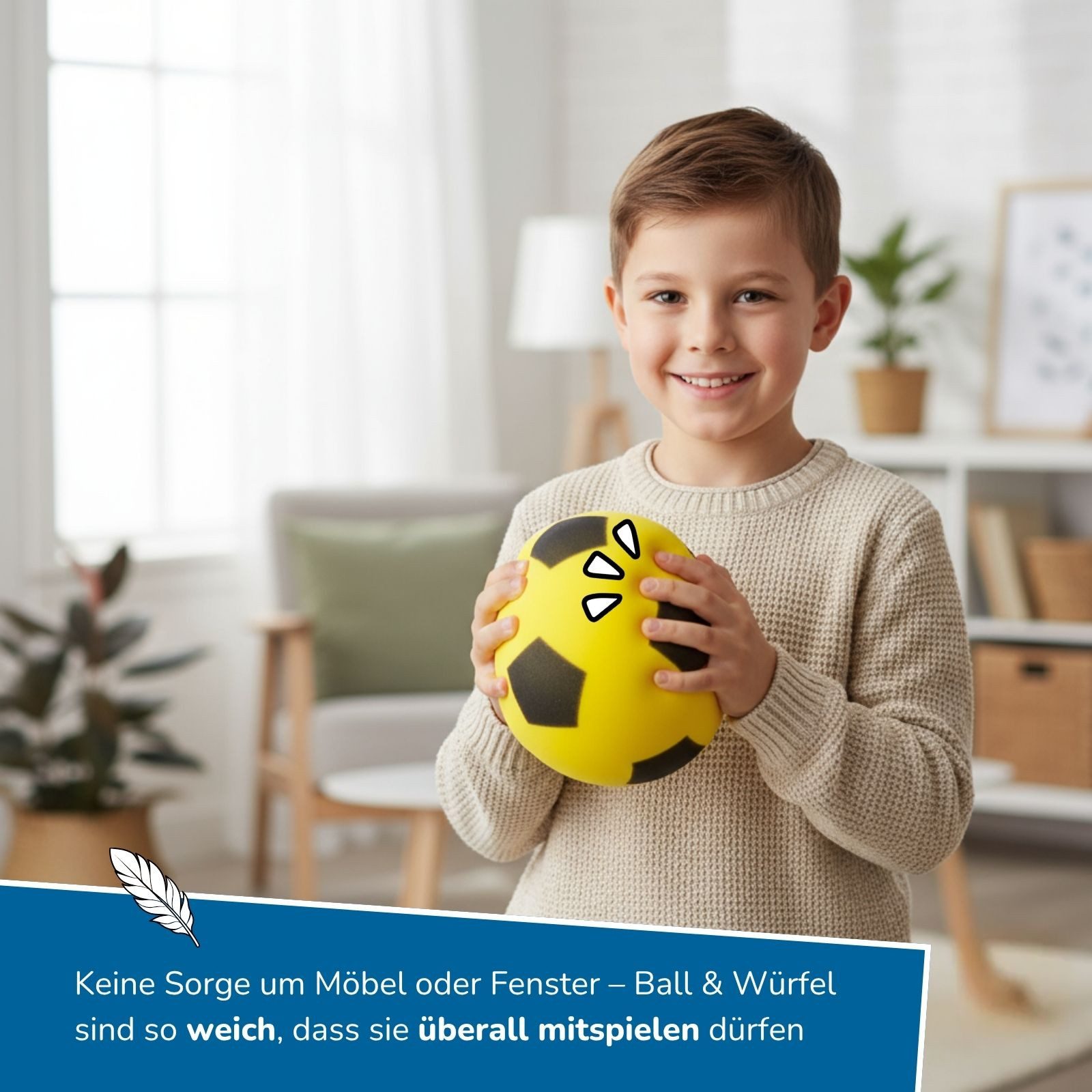 alldoro Spielball 2 in 1 Set - Schaumstoffball & Schaumstoffwürfel gelb für Kinder ab 3, extra weich & leise, für drinnen & draußen zum Spielen & Lernen