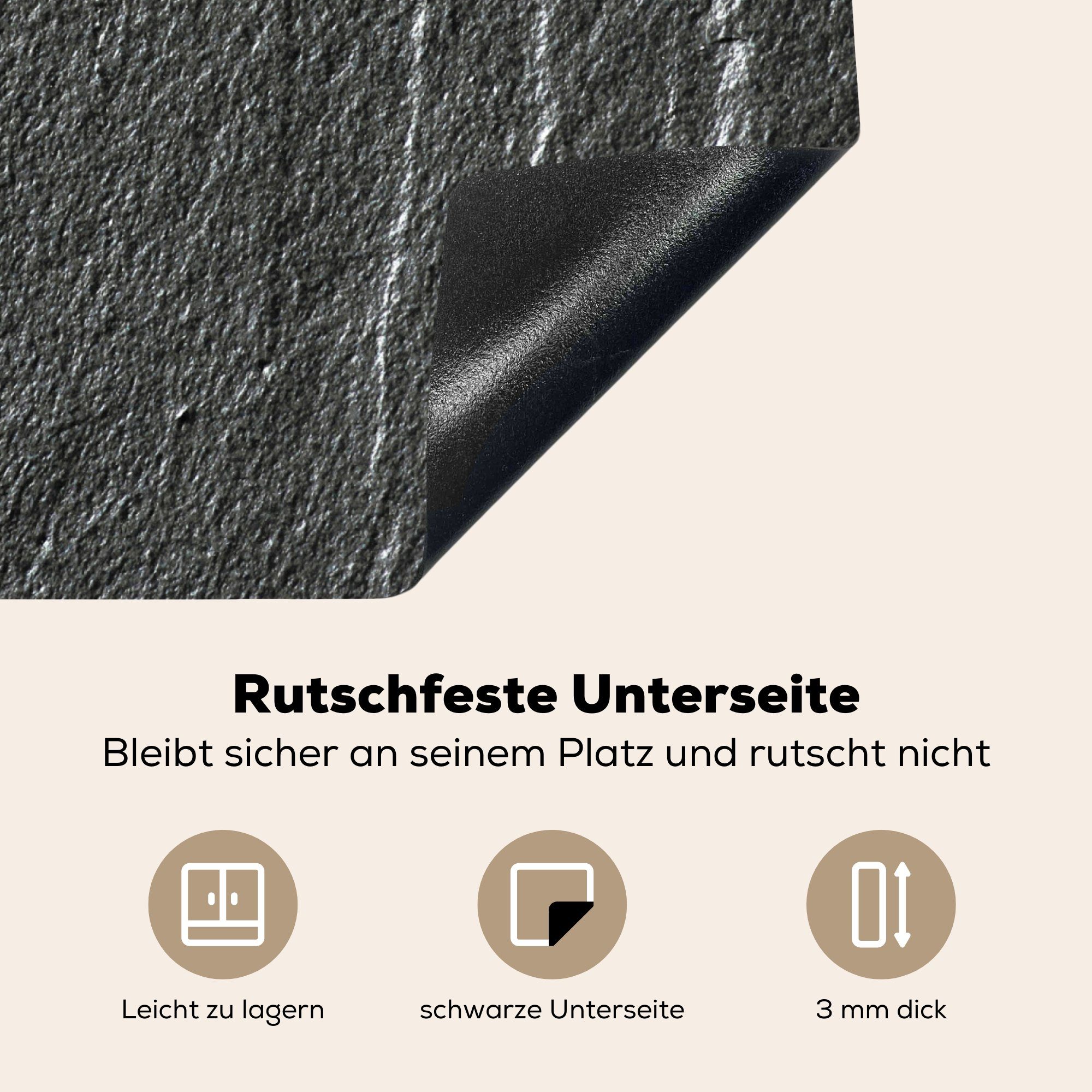 Steinstruktur, Ceranfeldabdeckung - Stein (1 Herdblende-/Abdeckplatte - Arbeitsfläche Grau Anthrazit 60x52 Mobile MuchoWow Vinyl, - nutzbar, tlg), cm,