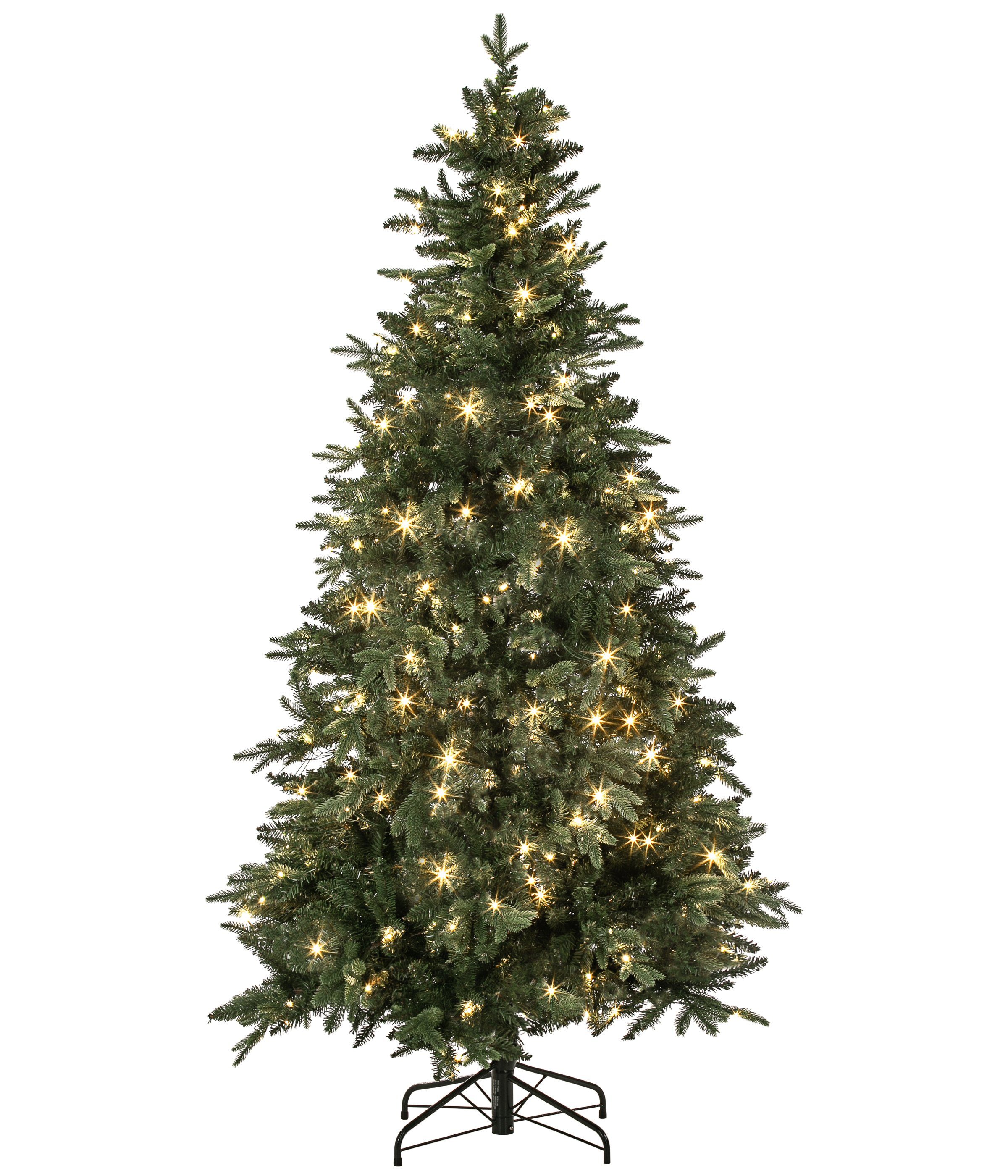 Dehner Künstlicher Weihnachtsbaum Tanne mit LED/Ständer, Höhe 210 cm, Ø 127 cm, hochwertiger künstlicher Christbaum mit LED Beleuchtung