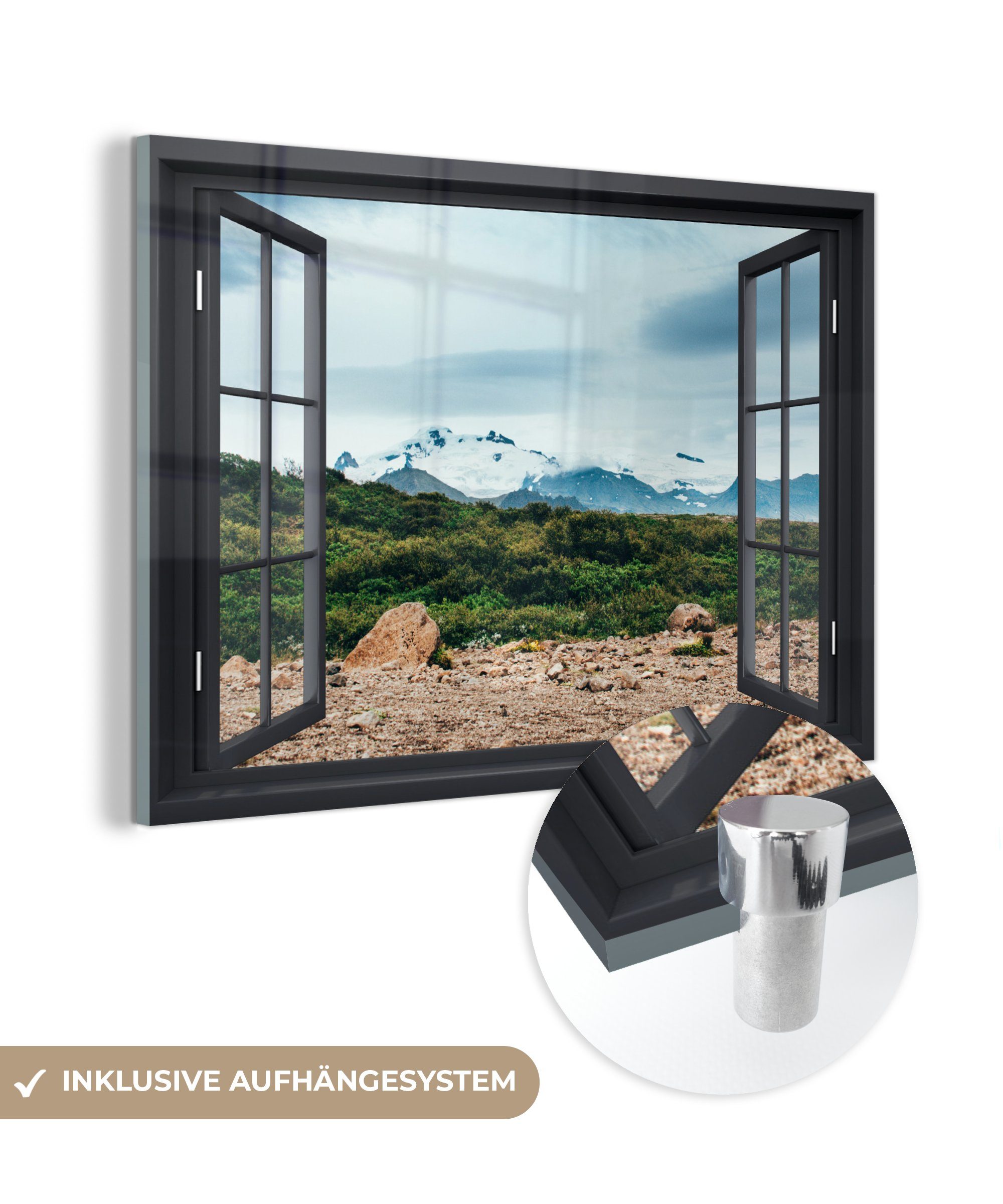 MuchoWow Acrylglasbild Aussicht - Berge - Gras, (1 St), Glasbilder - Bilder auf Glas Wandbild - Foto auf Glas - Wanddekoration