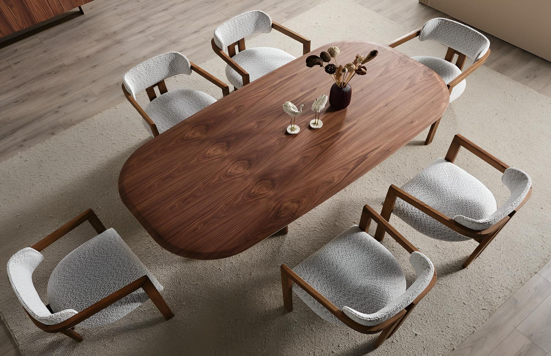 JVmoebel Esszimmer-Set Luxuriöser Esstisch mit Textilstühlen in modernem Design, (7-St)