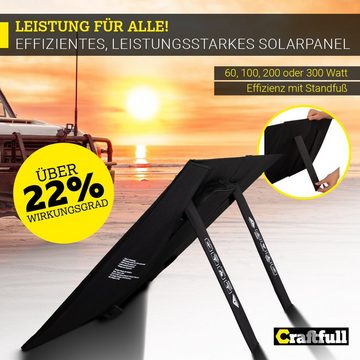 Craftfull Solarpanel faltbar Sunbalance 60 100 200 300 Watt Solarladegerät (2x USB-A 1x USB-C Anschluss, ≥ 22% höherer Wirkungsgrad, Integrierte Tasche für Zubehör, Ladekabel für Craftfull Powerstation, 1-tlg., Tragegriff, Standfüße, Steckschnallenverschlüsse, 10 Hohlstecker, Solarmodul Stromerzeuger Solaranlage Solargenerator)