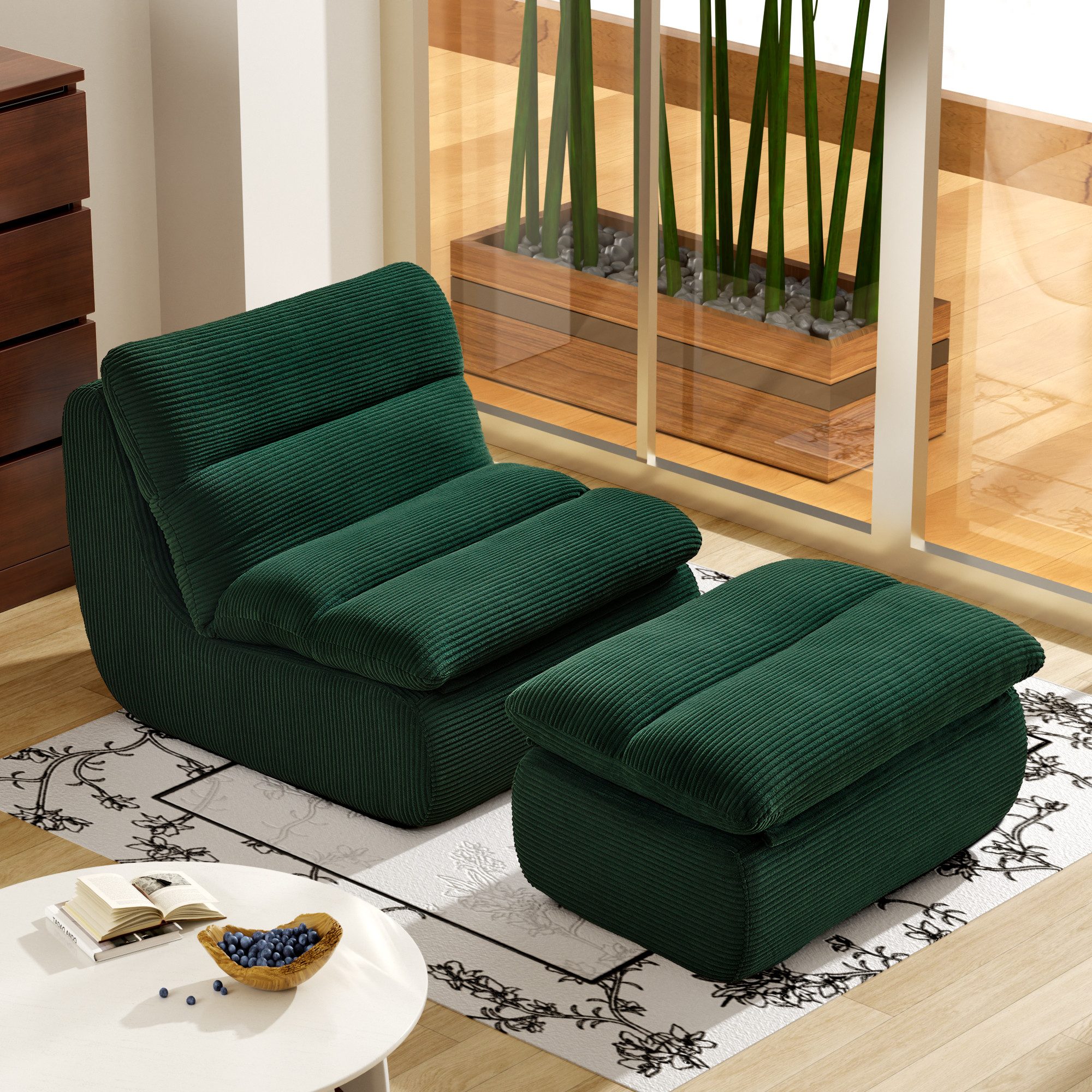 REDOM Sitzsack 101x81x75 cm Sitzsack mit Hocker – entspannende Liegefläche, kuschelig (Wohnzimmer Sofa, Sessel, Einzelsessel, Loungesessel, 2 St., Hochwertiger Cordstoff, ergonomisch & rückenschonend), Bezug abnehmbar waschbar, modernes nordisches Design