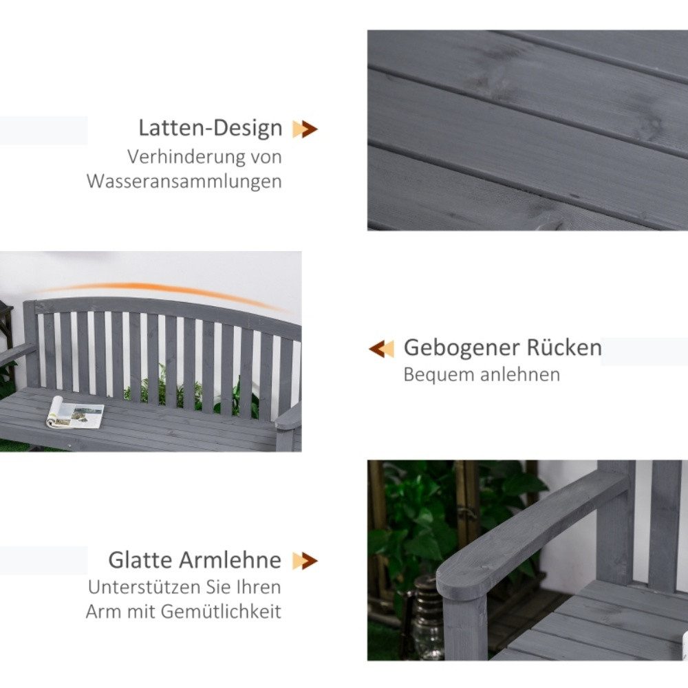 CHICFURN Gartenbank 2-Sitzer Holzsitzmöbel mit Rückenlehne, wetterfest (Packung, 1-St., Belastbar bis 240 kg, geeignet für Terrasse, Balkon oder Garten), 140 x 50 x 85 cm, natürliche Holzoptik im Outdoor-Bereich, Grau