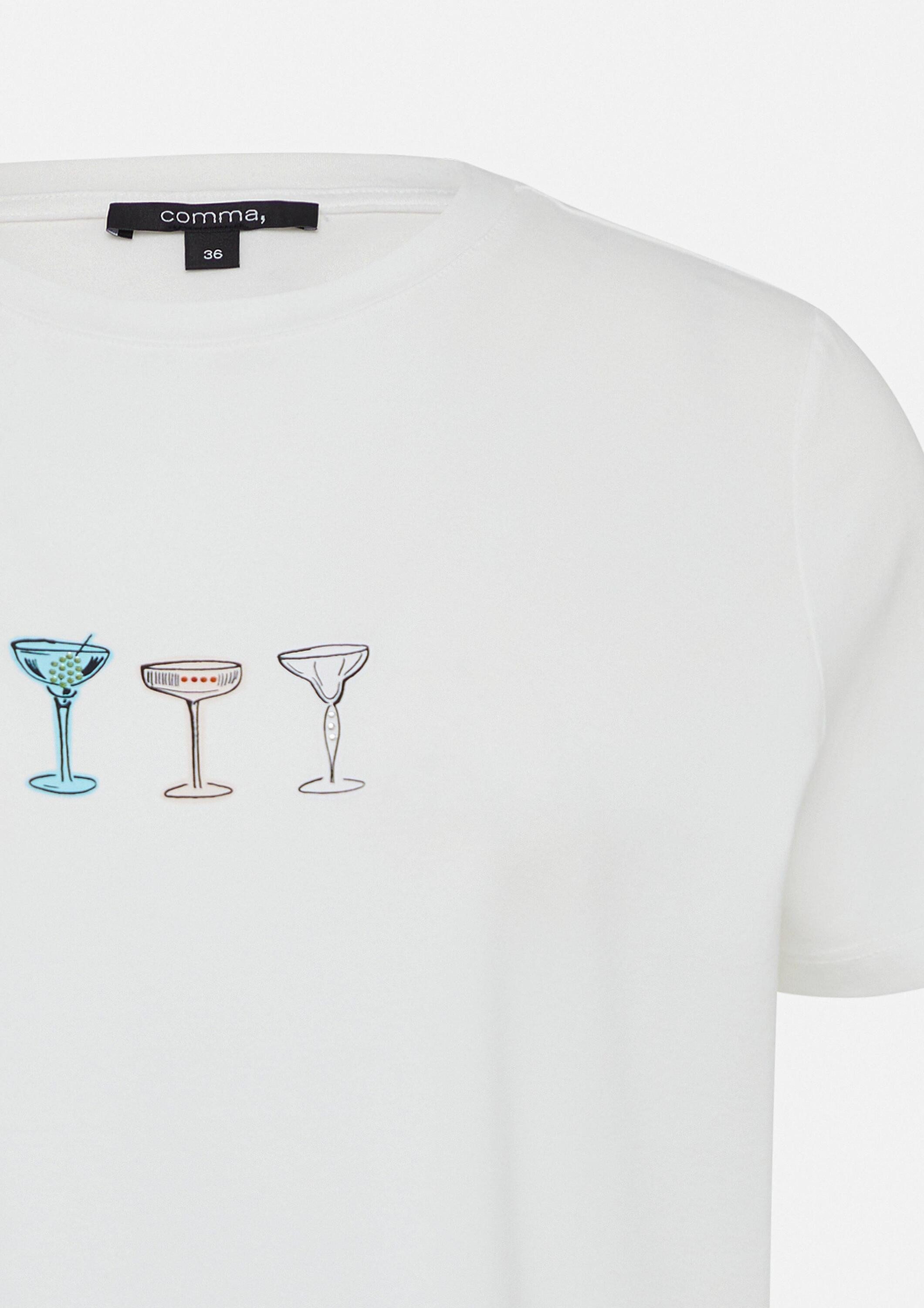 comma Kurzarmshirt T-Shirt Jersey-T-Shirt aus Baumwollmix mit Print