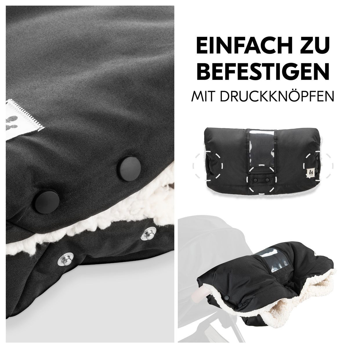 Hauck Kinderwagen-Handwärmer Black, Handwärmer für Kinderwagen & Buggy Handmuff mit Handy Tasche